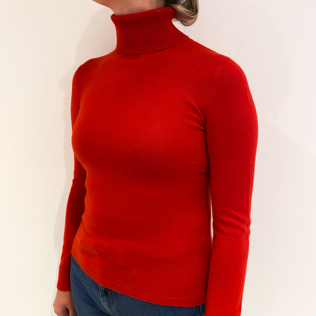 Post Box Red Cashmere Polo Neck Jumper Small