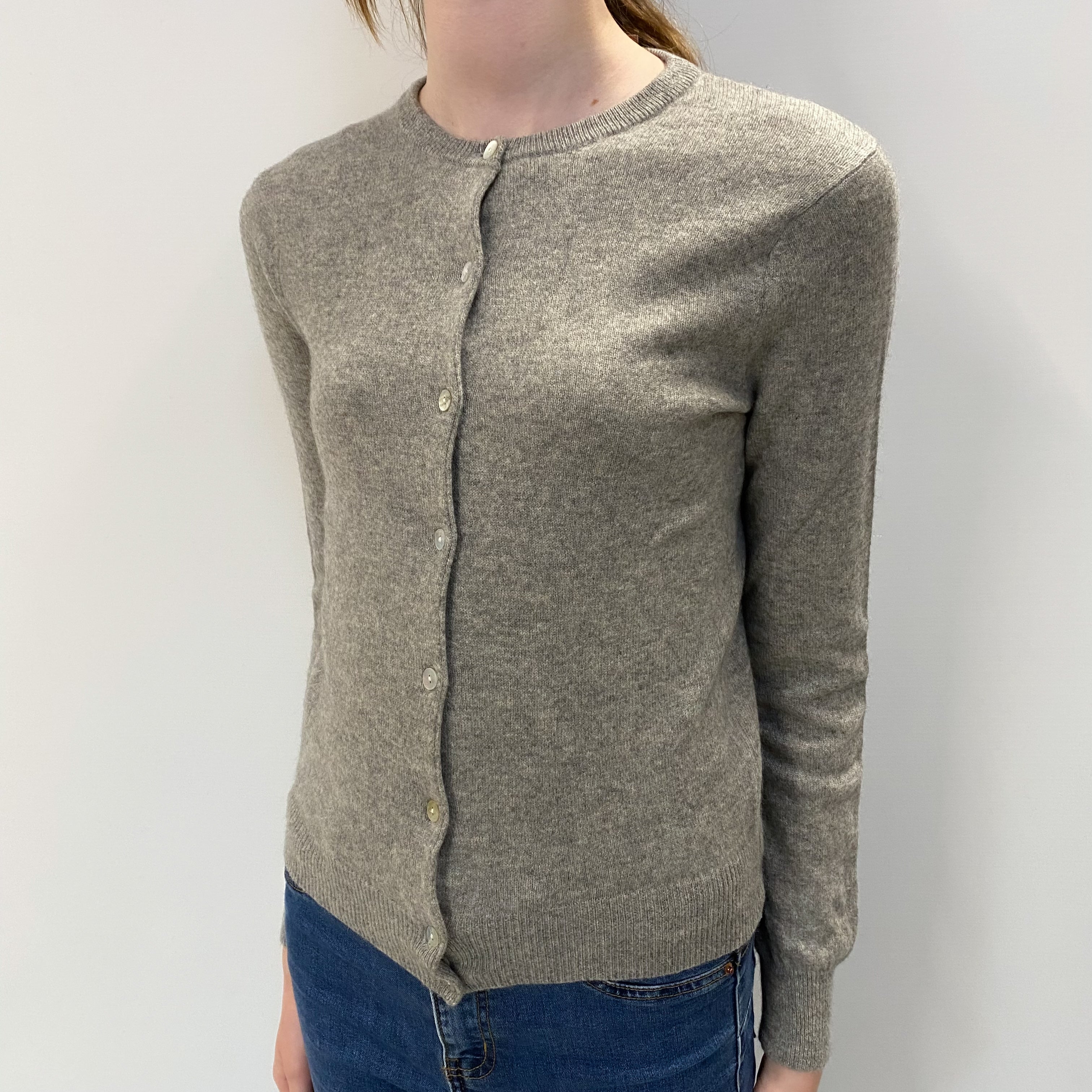 Ash Grey Cashmere Crew Cardigan Extra Small