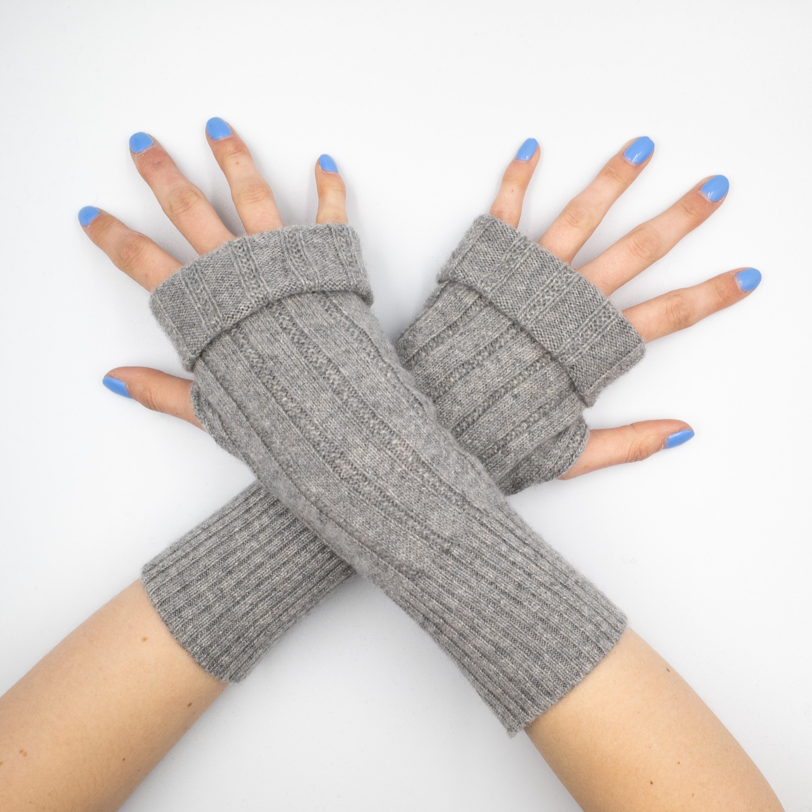 Ash Grey Rib Fingerless Gloves