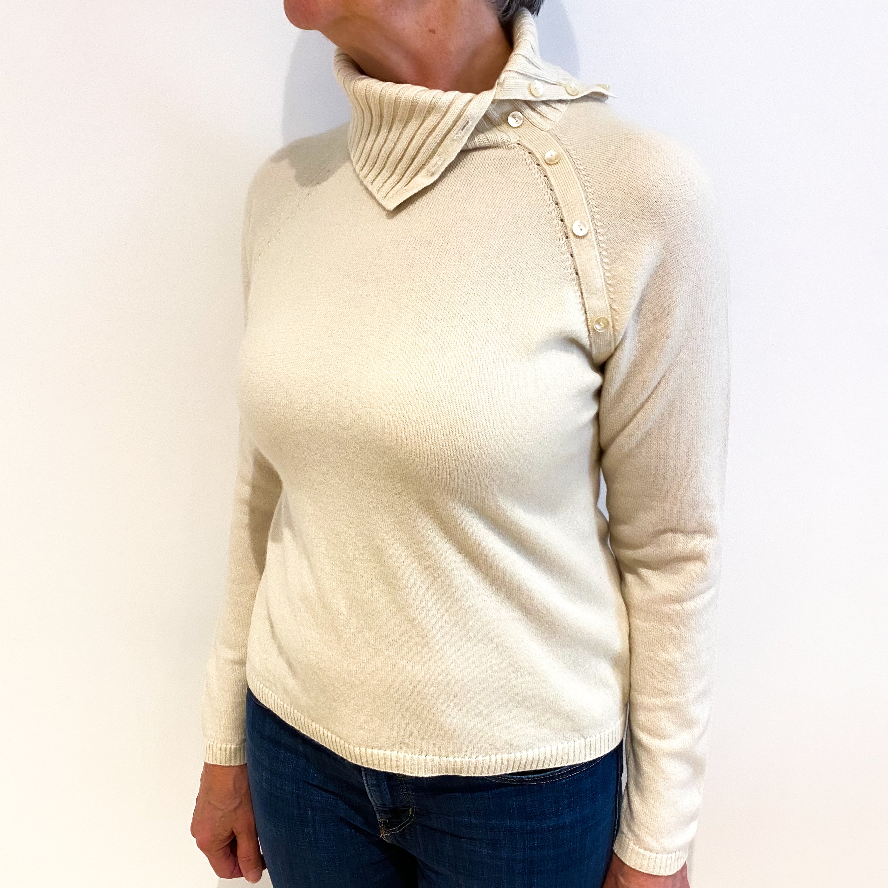 Buttermilk Cream Cashmere Polo Neck Jumper Medium