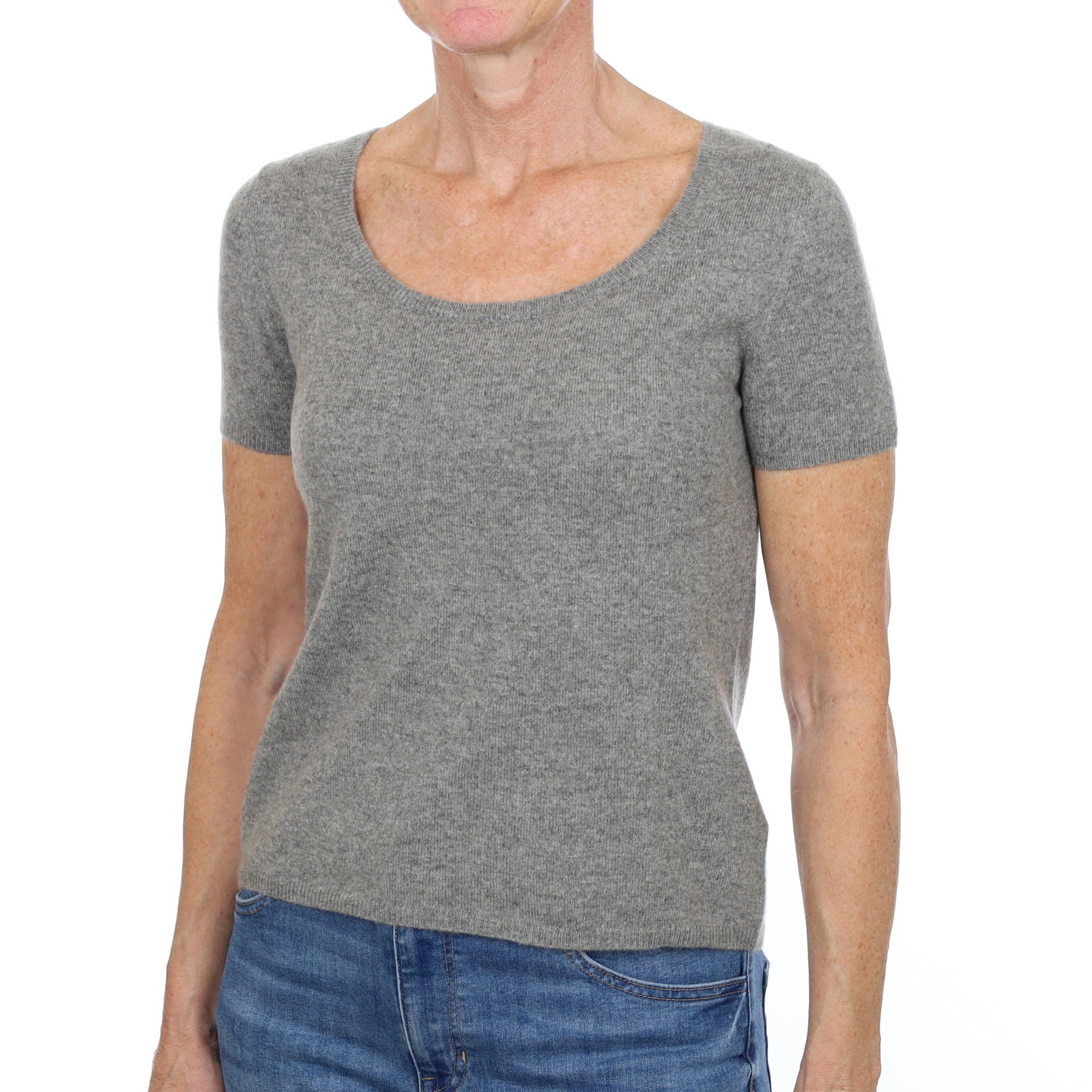 Ash Grey Cashmere Crew Neck Short Sleeved Jumper Small