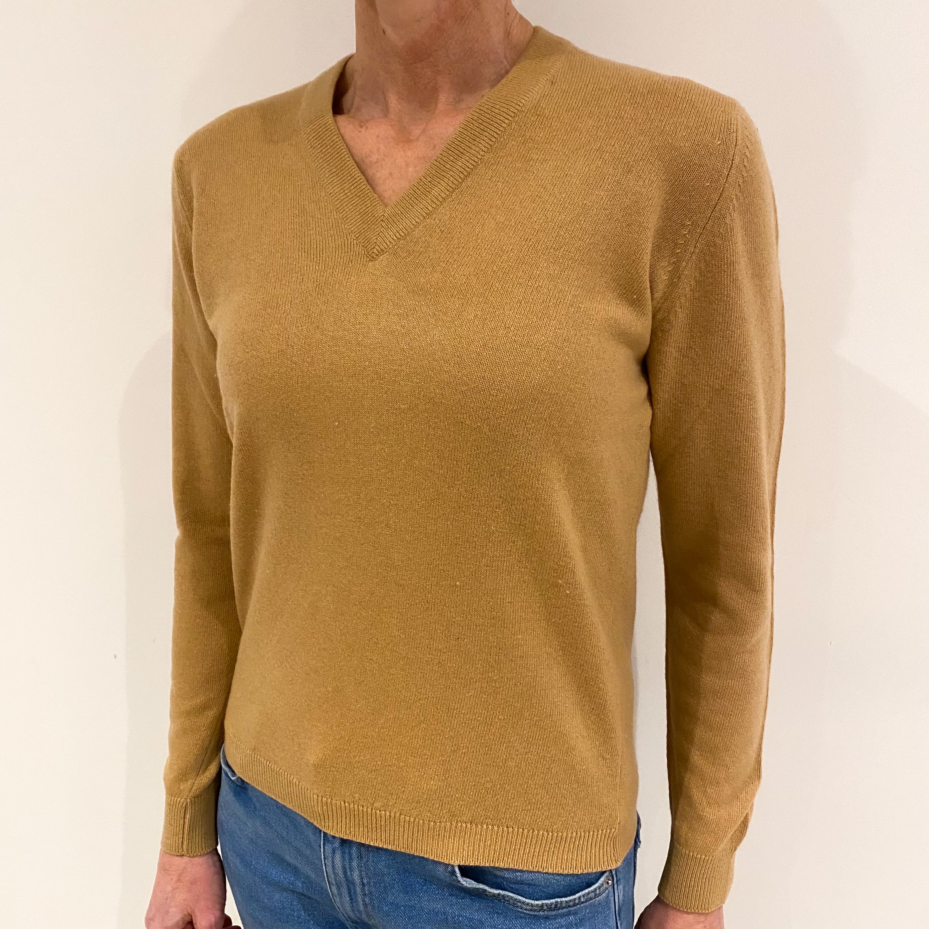 Vintage Petite Caramel Brown Cashmere V Neck Jumper Small