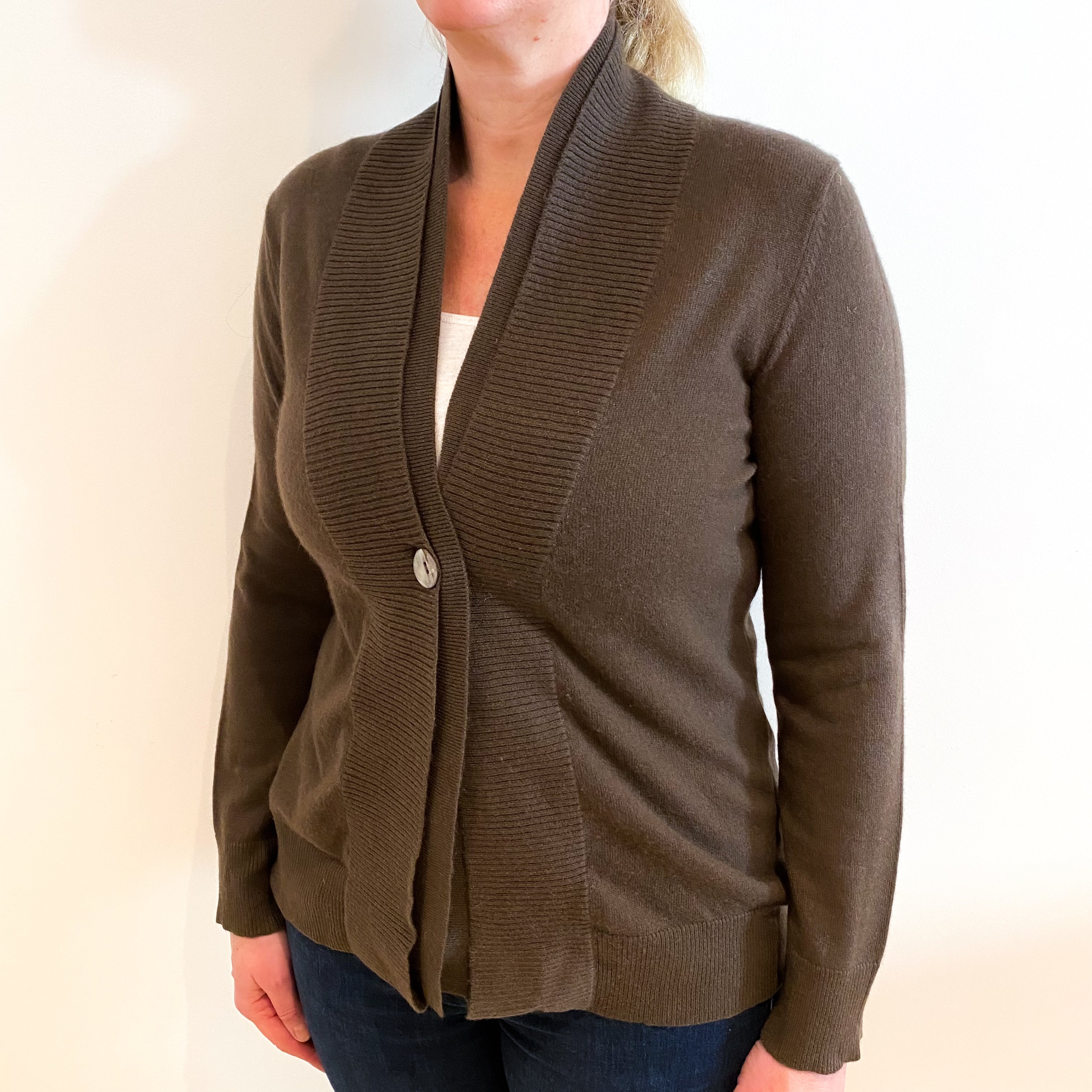 Mole Brown Cashmere V Neck Cardigan Large