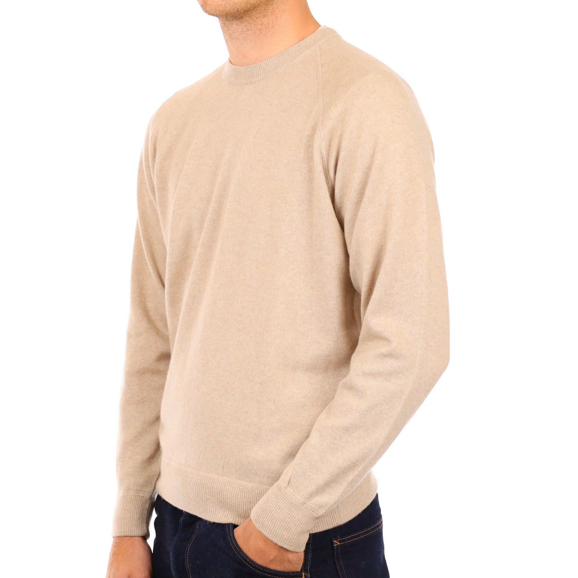 Men's Buff Beige Cashmere Crew Neck Jumper Medium