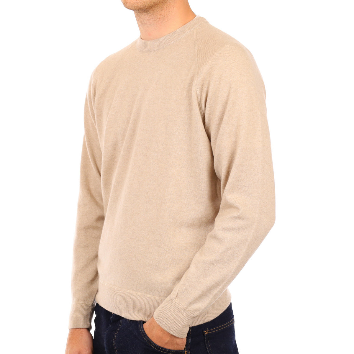 Men's Buff Beige Cashmere Crew Neck Jumper Medium