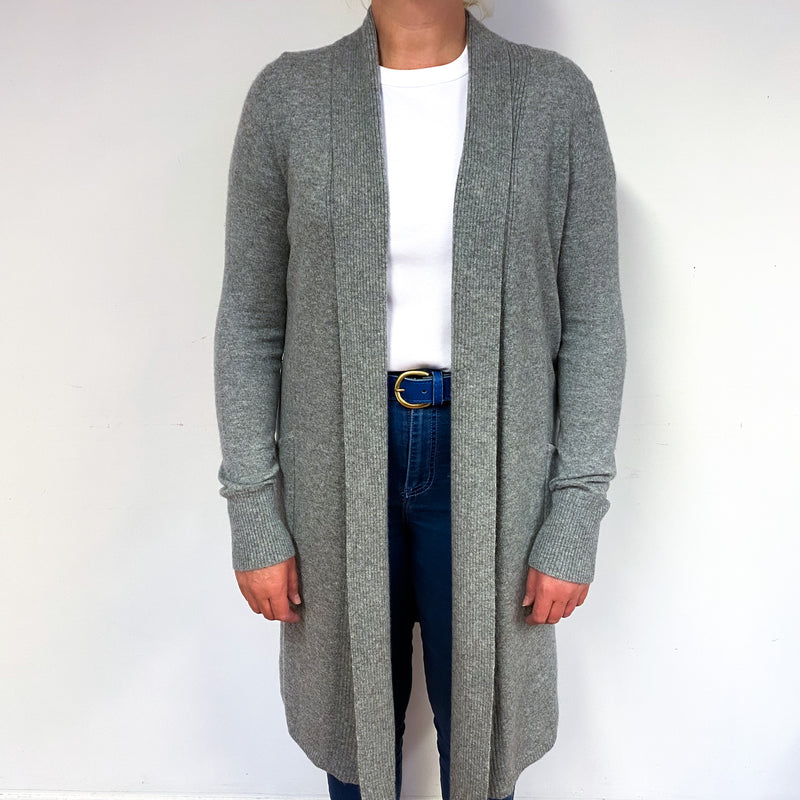 Ash Grey Longline Cashmere Edge to Edge Cardigan Large