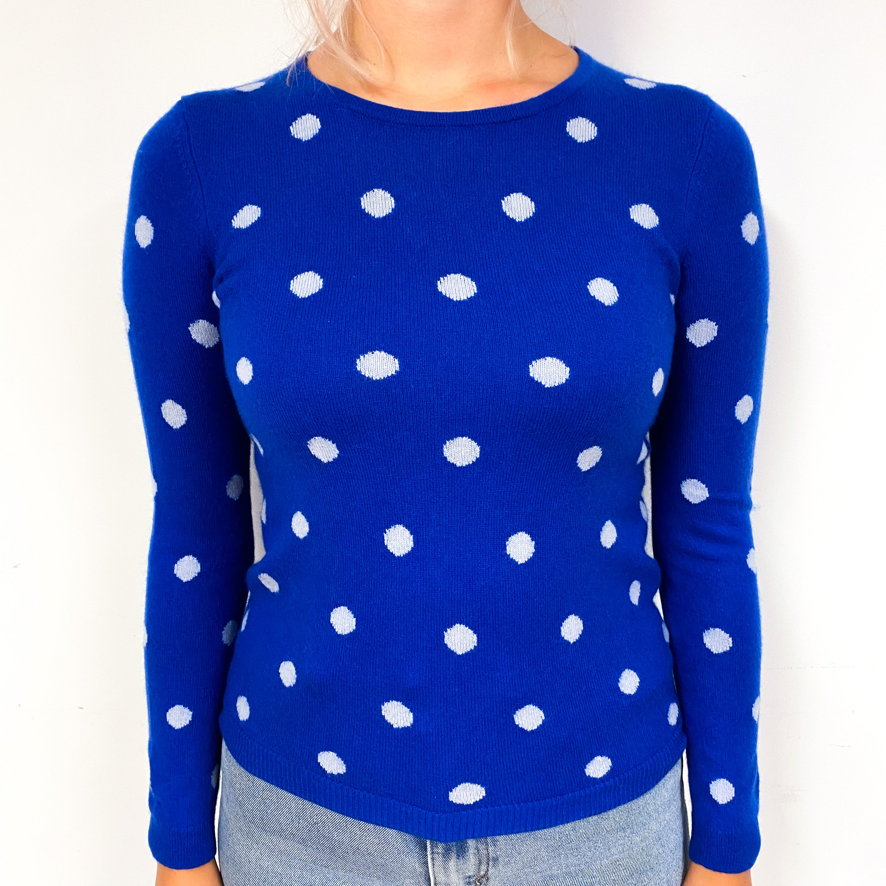 Admiral Blue Spotty Cashmere Crew Neck Jumper Small/Petite