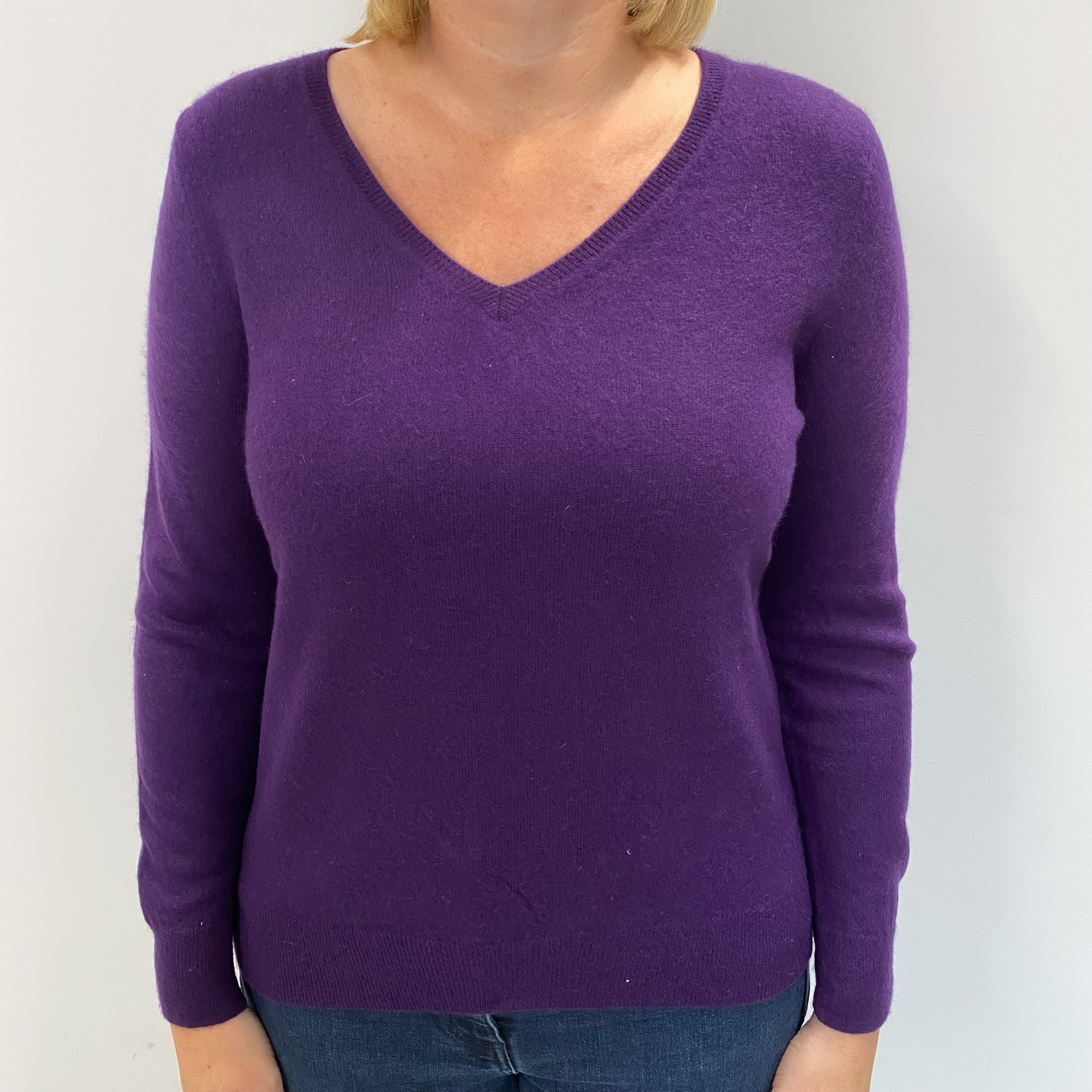 Grape Purple Cashmere V Neck Jumper Large