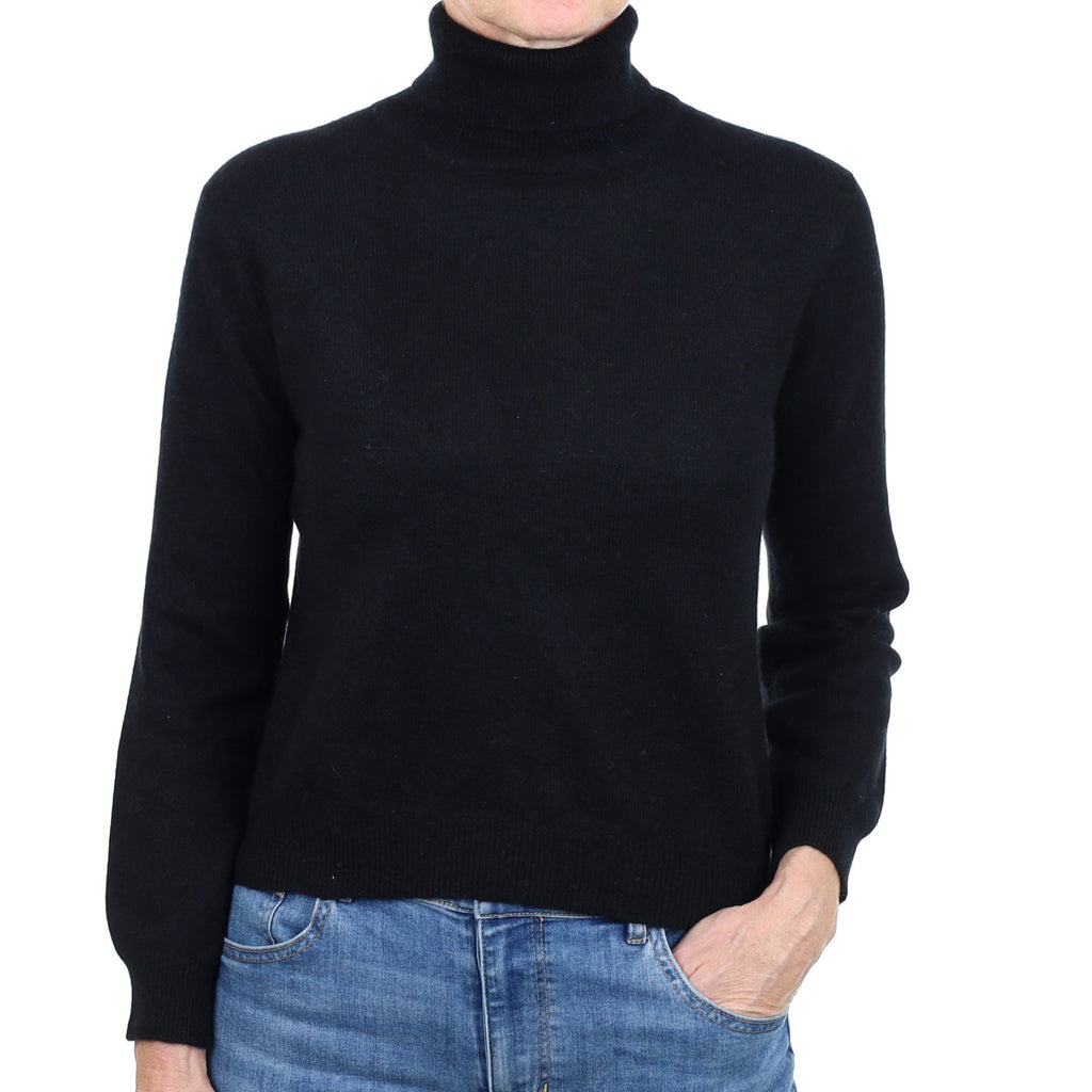 Black Cashmere Polo Neck Jumper Small