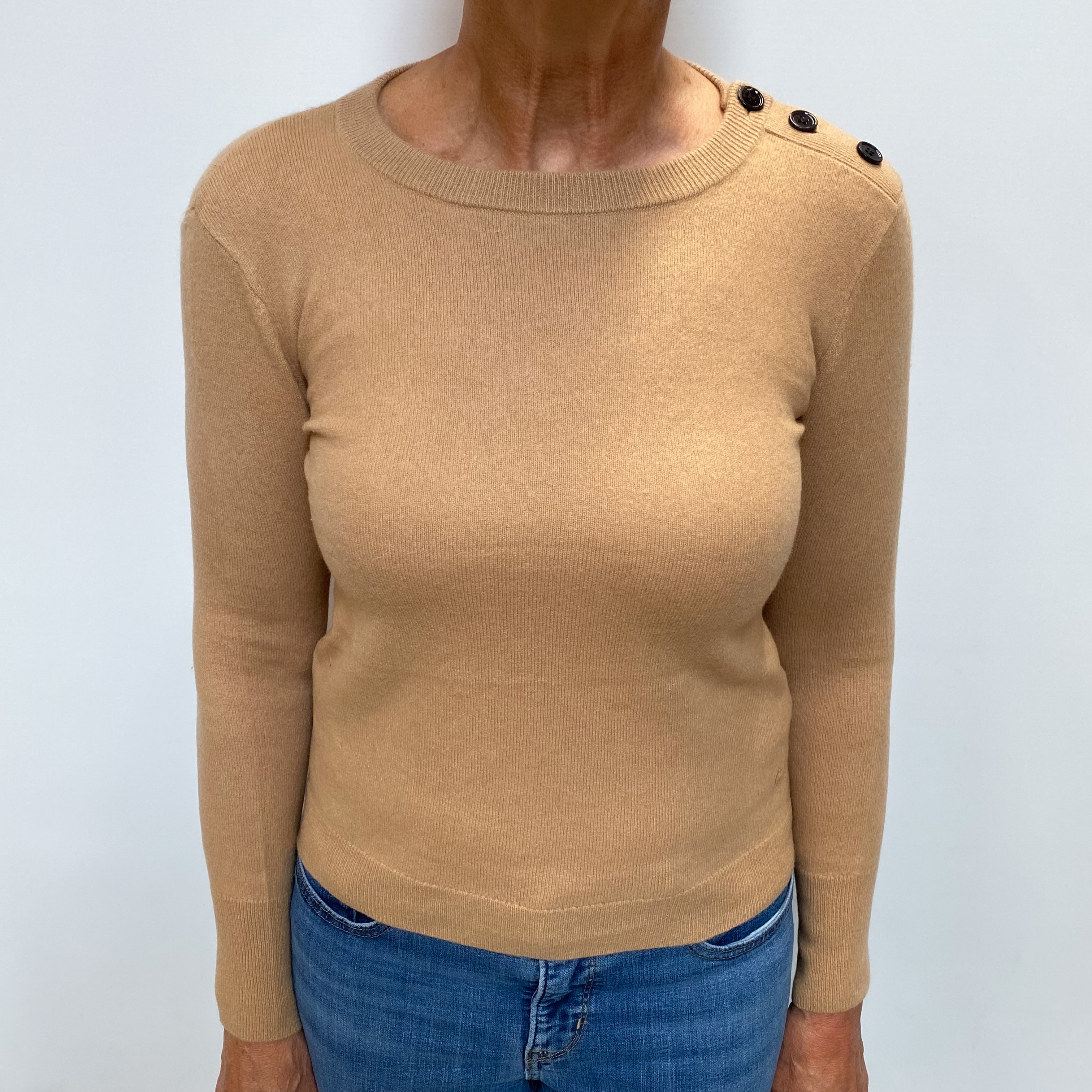 Caramel Brown Cashmere Crew Neck Jumper Medium