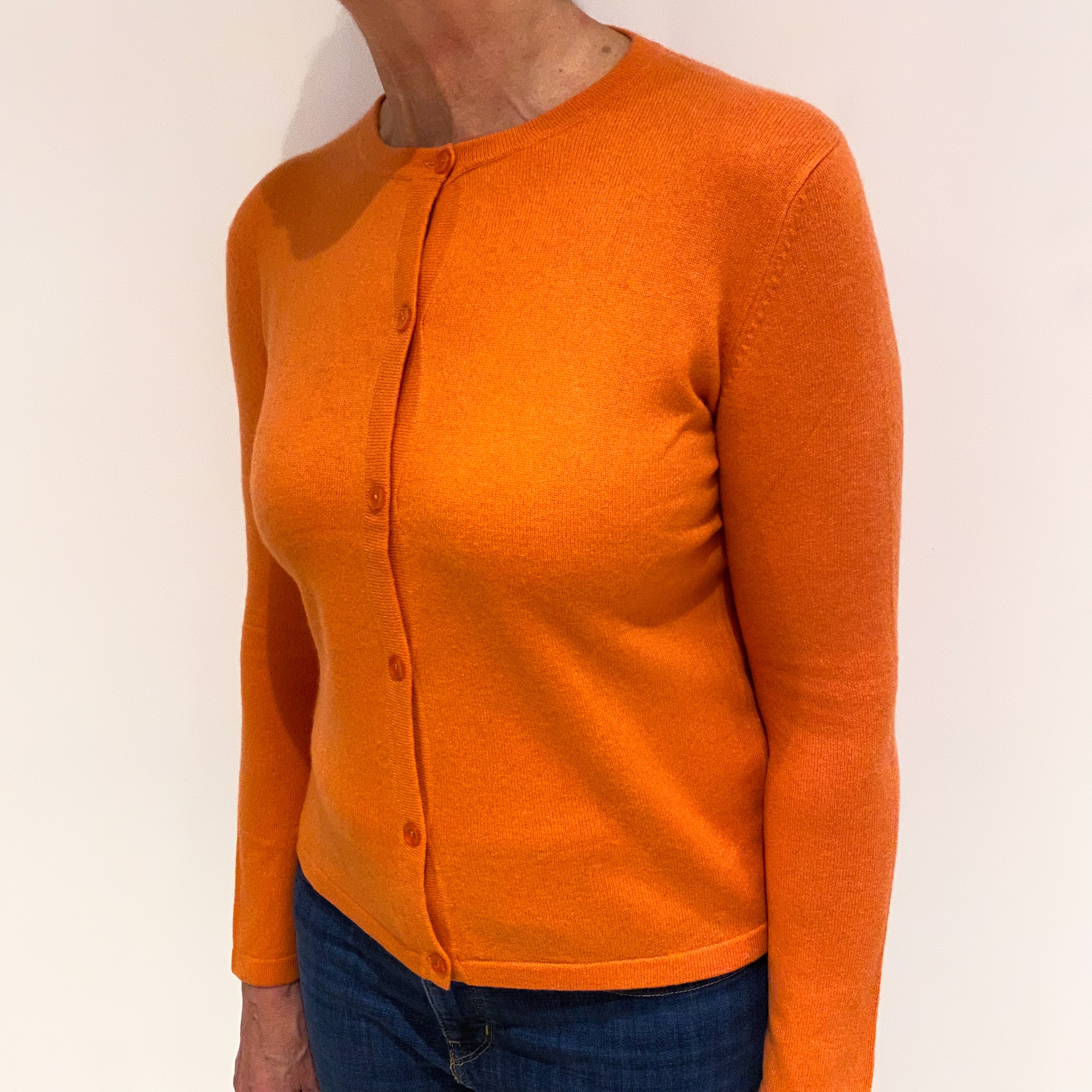 Crab Orange Cashmere Crew Neck Cardigan Medium