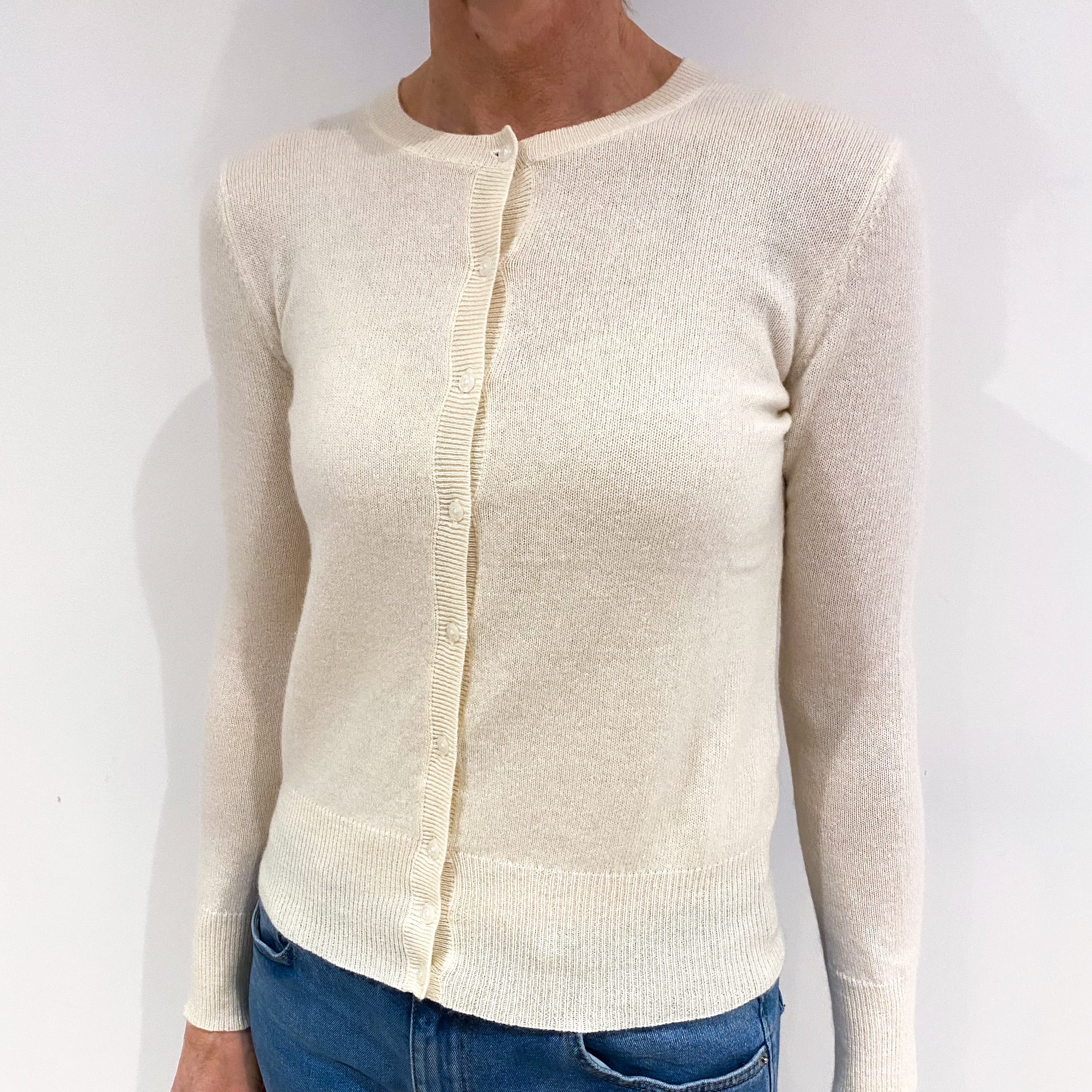 Vanilla Cream Cashmere Crew Neck Cardigan Small