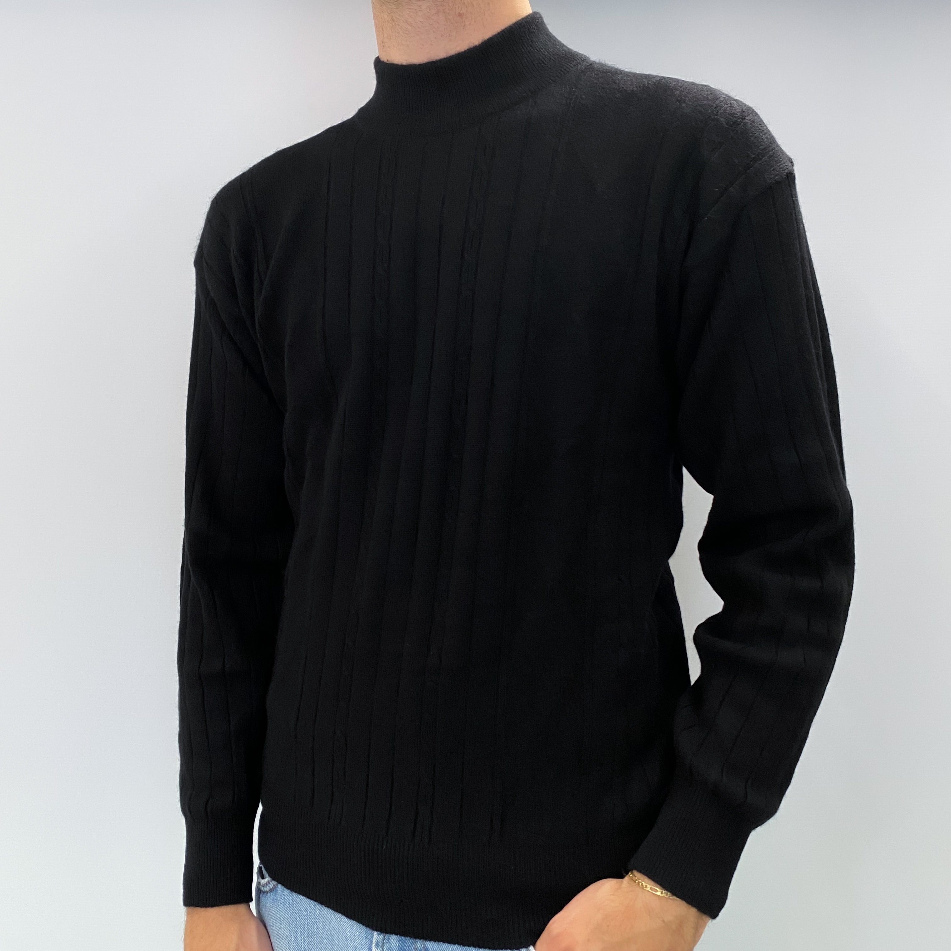 Men's Black Cashmere Turtle Neck Jumper Medium