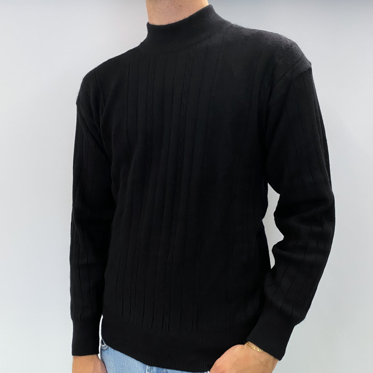 Men's Black Cashmere Turtle Neck Jumper Medium