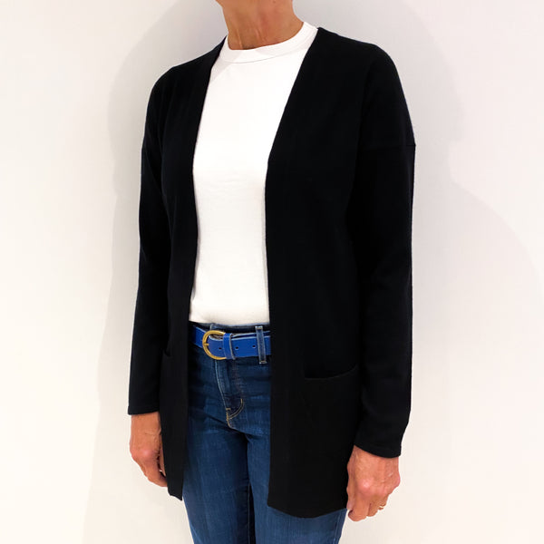 Black Cashmere Edge to Edge Cardigan with Pockets Medium