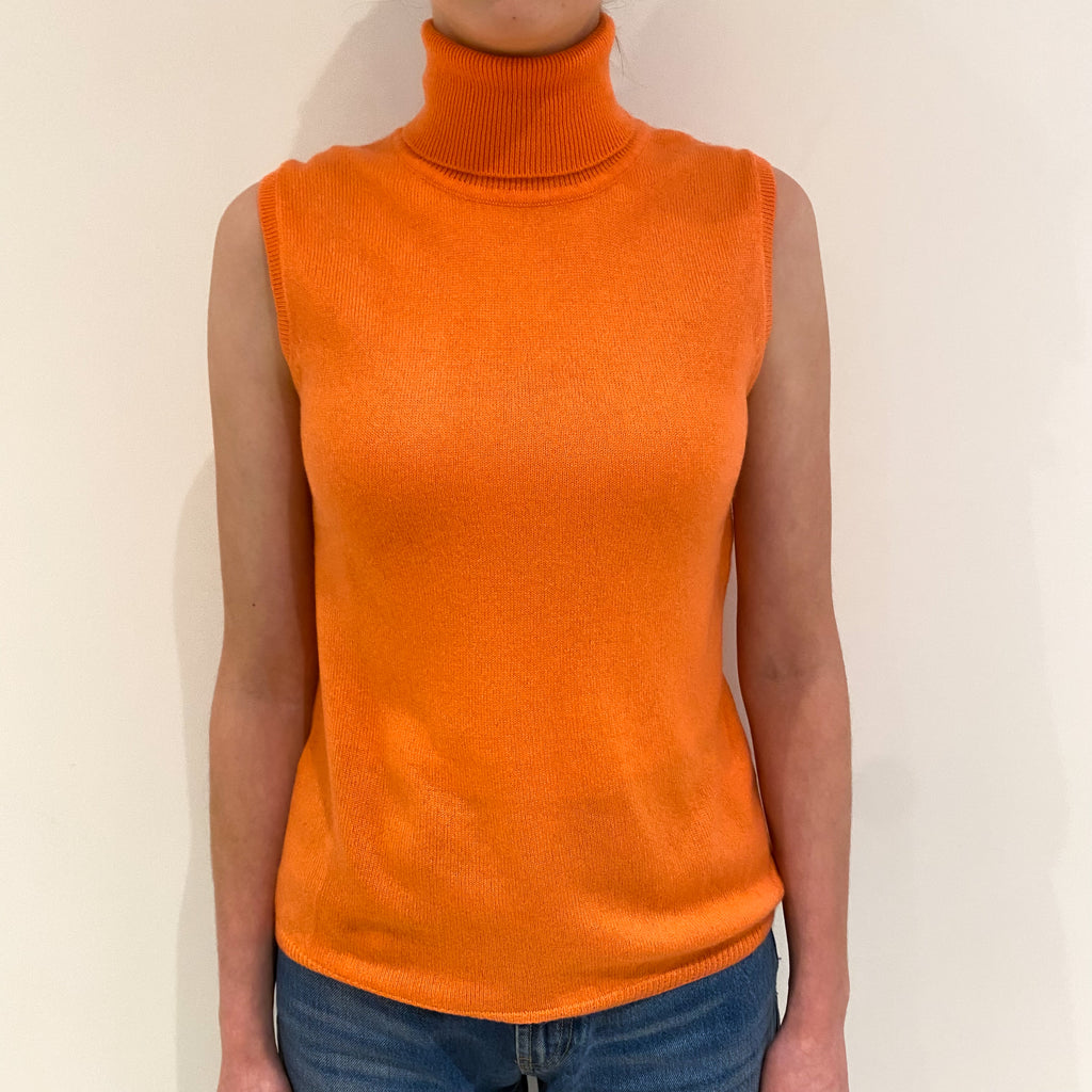 Crab Orange Cashmere Sleeveless Polo Neck Jumper Extra Small