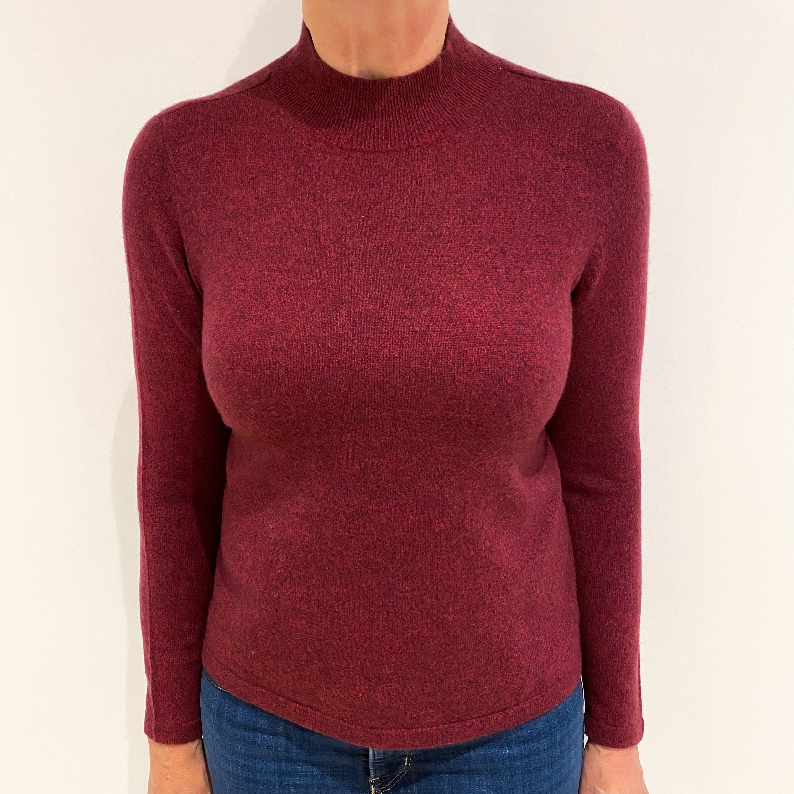 Wine Red Marl Cashmere Turtle Neck Jumper Medium