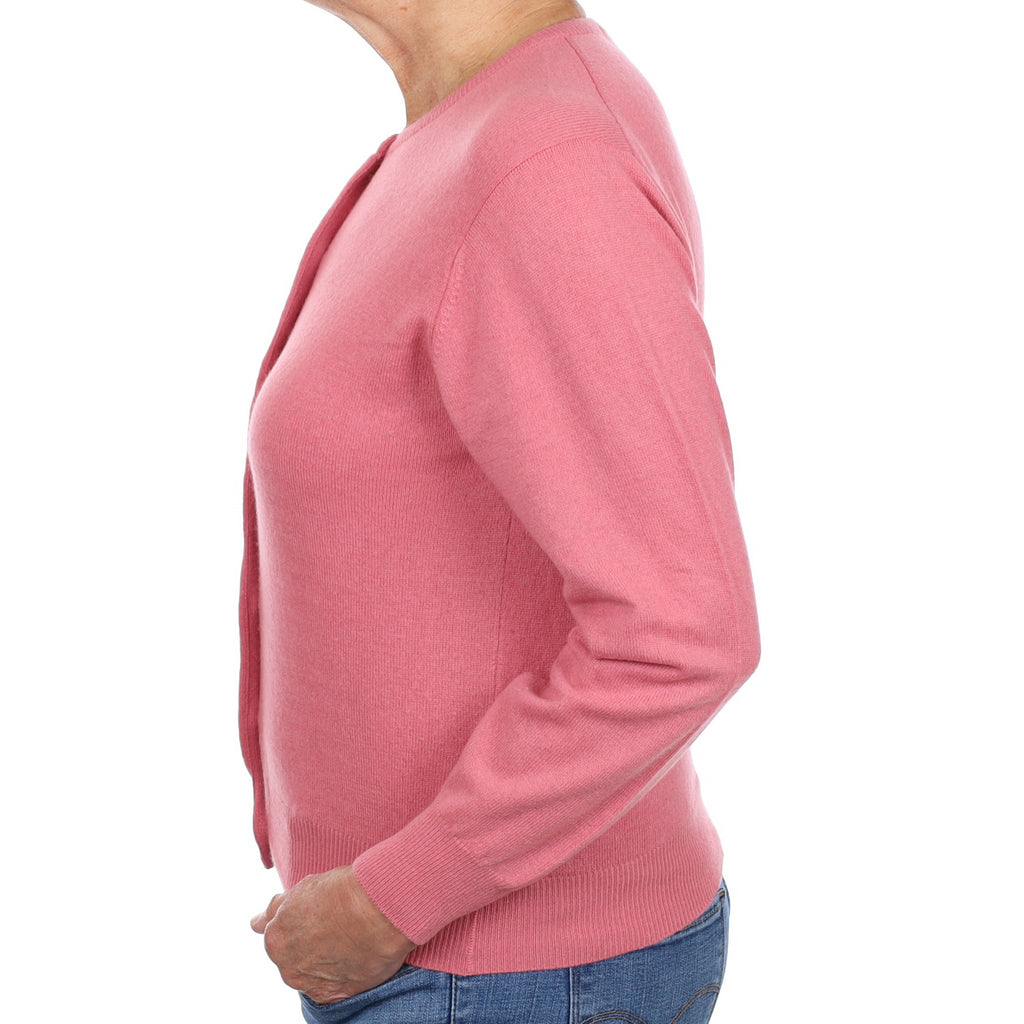 Flamingo Pink Cashmere Crew Neck Cardigan Medium