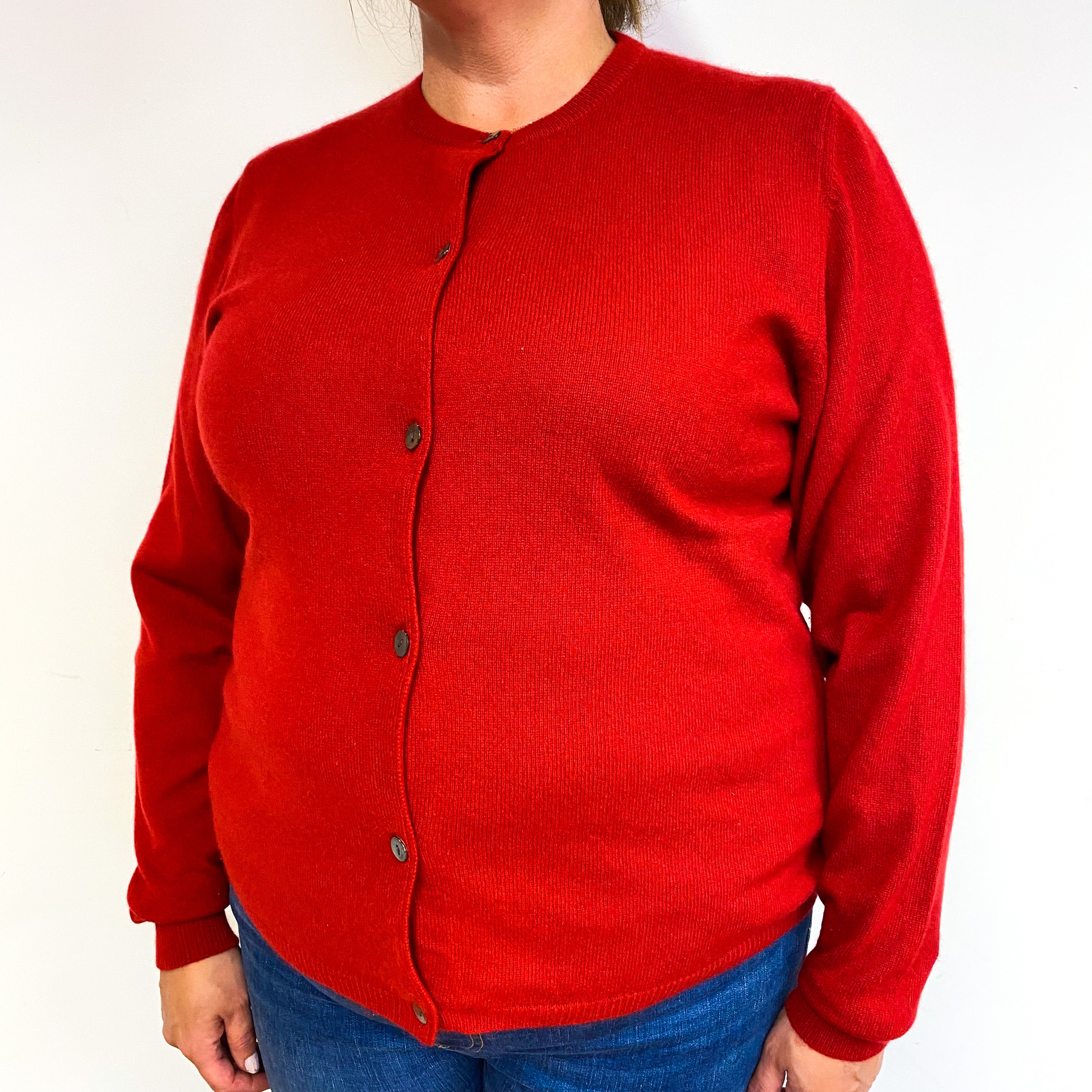 Post Box Red Cashmere Crew Neck Cardigan Extra Large