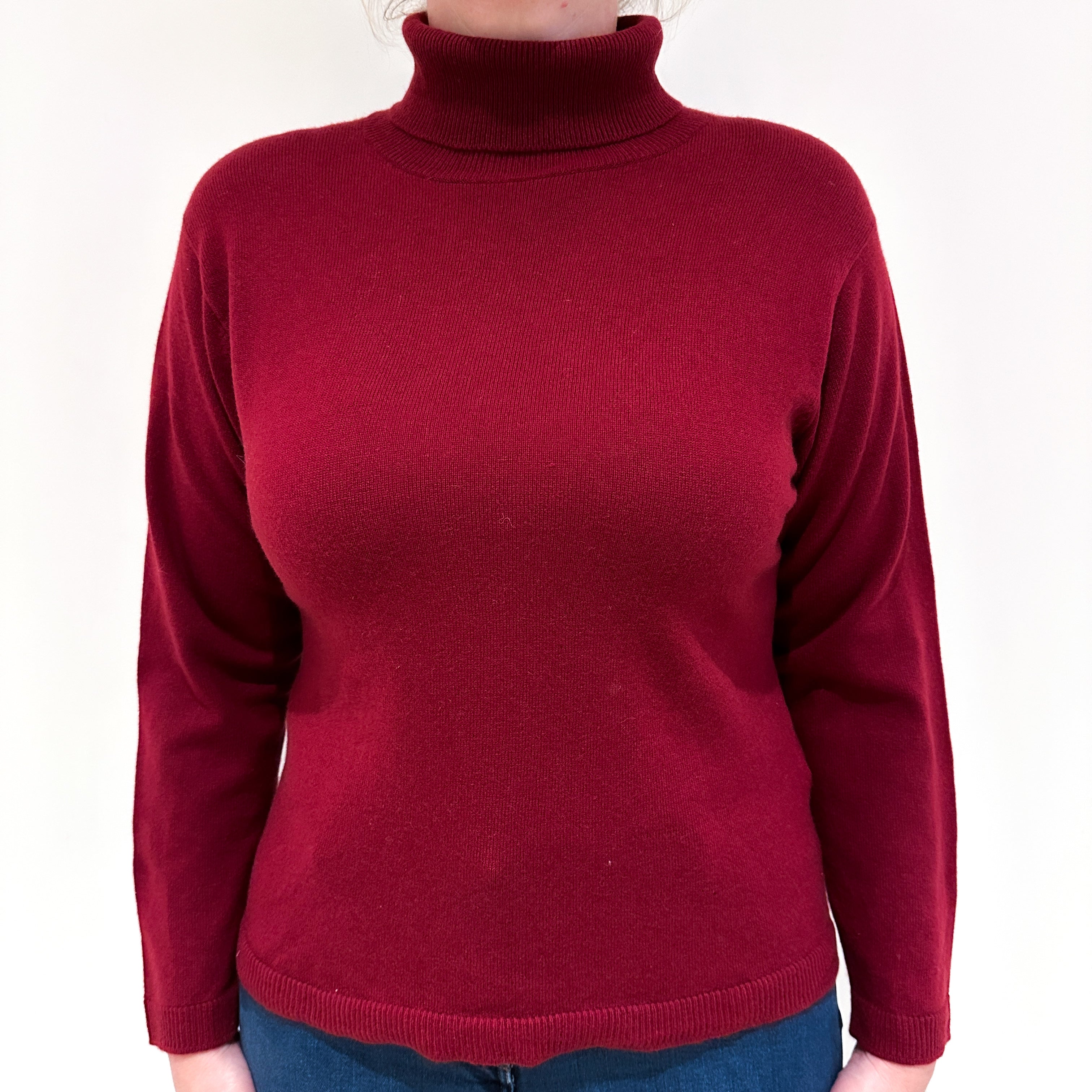 Mulberry Red Cashmere Polo Neck Jumper Large