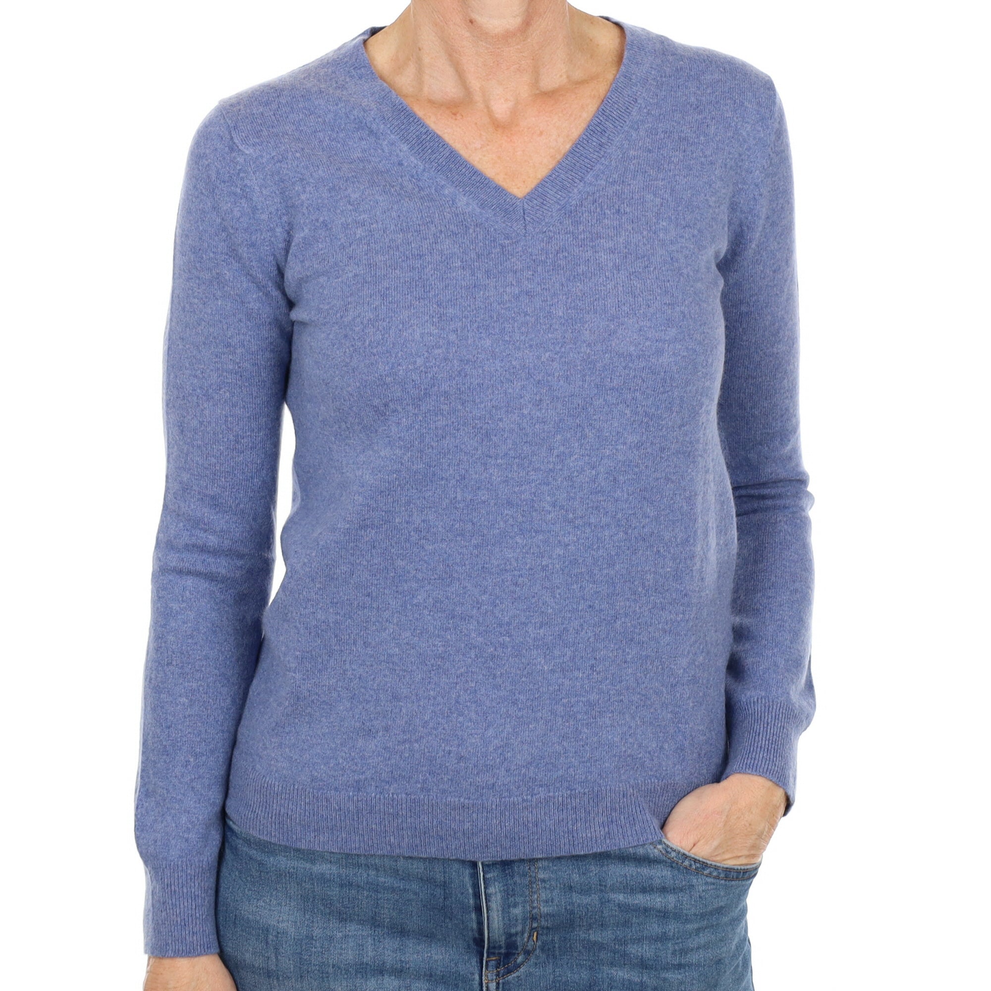 Denim Blue Cashmere V Neck Jumper Small