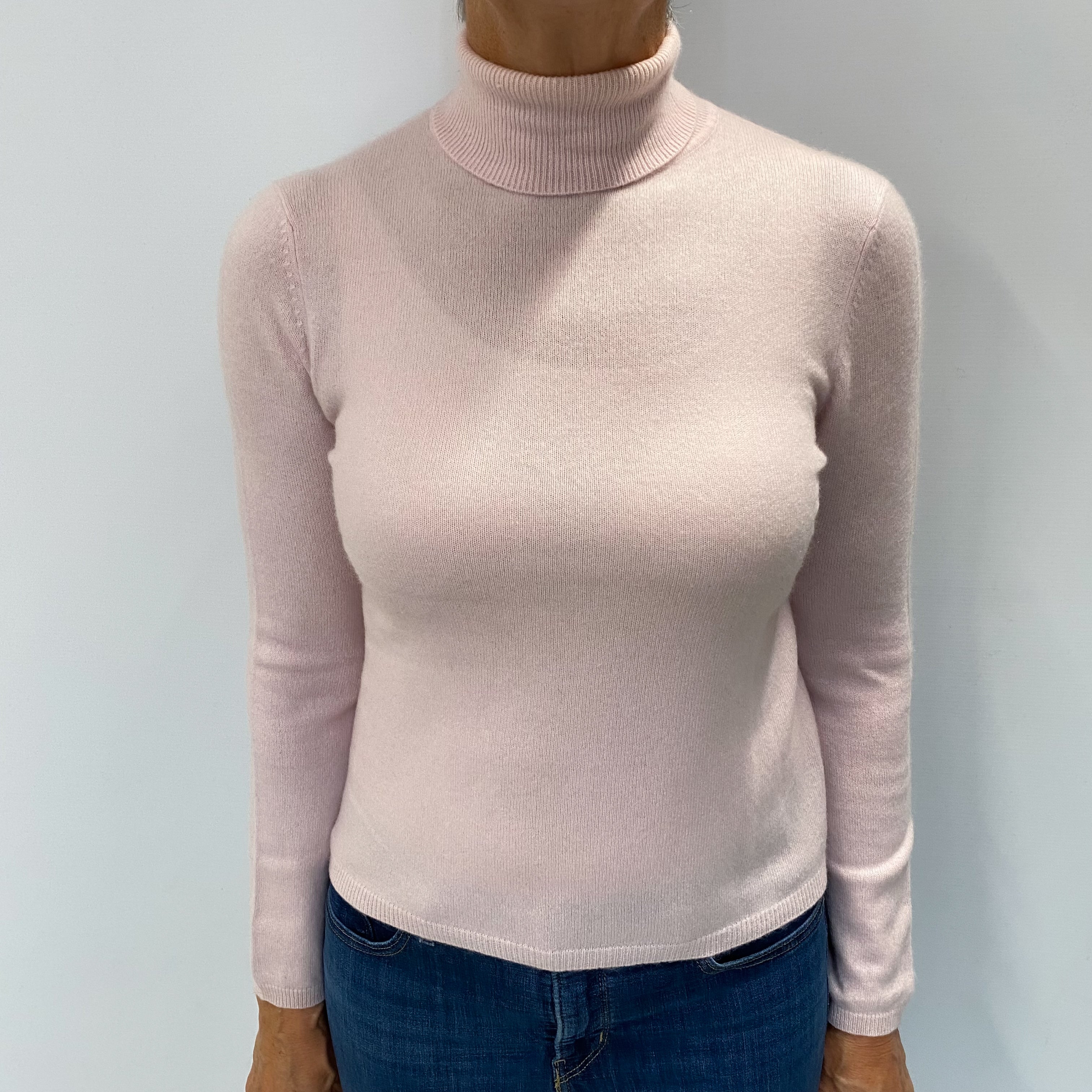 Ice Pink Cashmere Polo Neck Jumper Medium