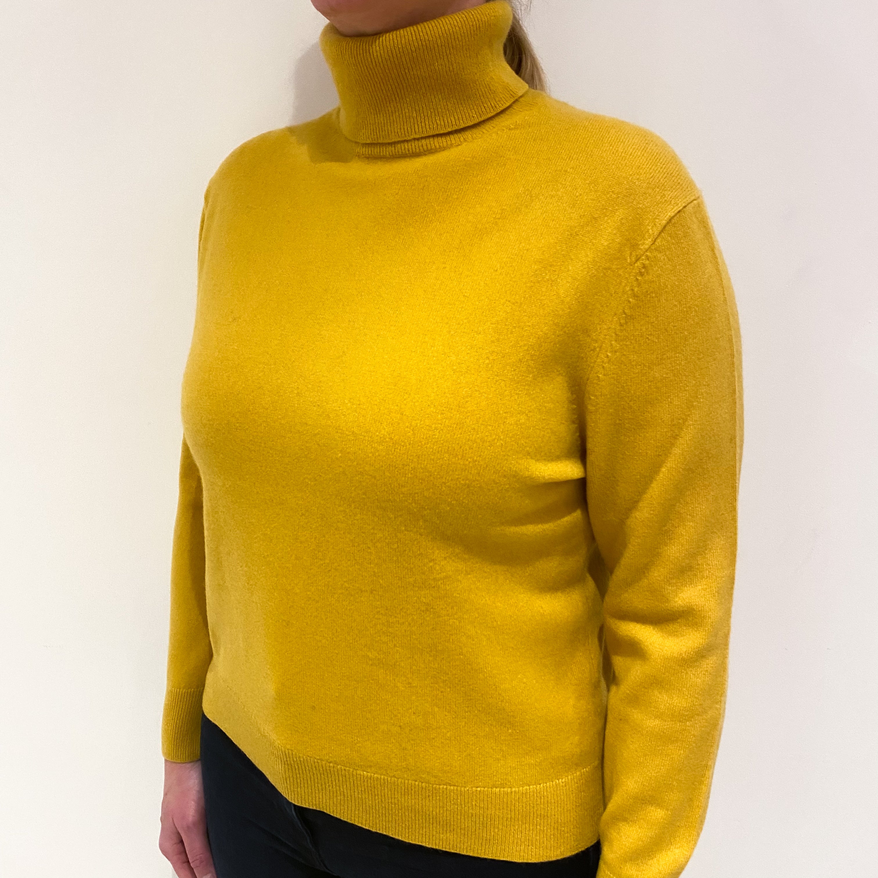 Mustard Yellow Cashmere Polo Neck Jumper Large
