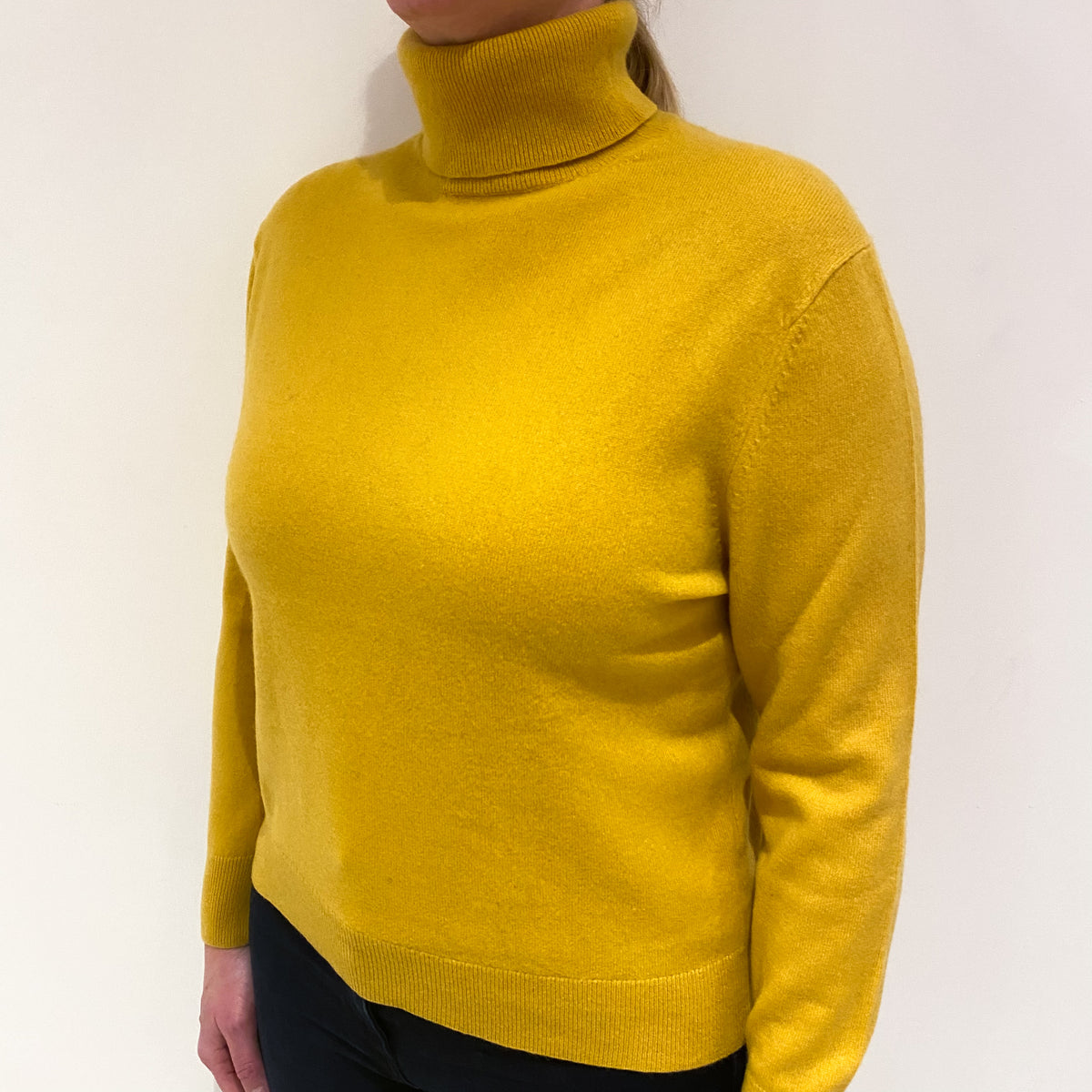 Mustard Yellow Cashmere Polo Neck Jumper Large