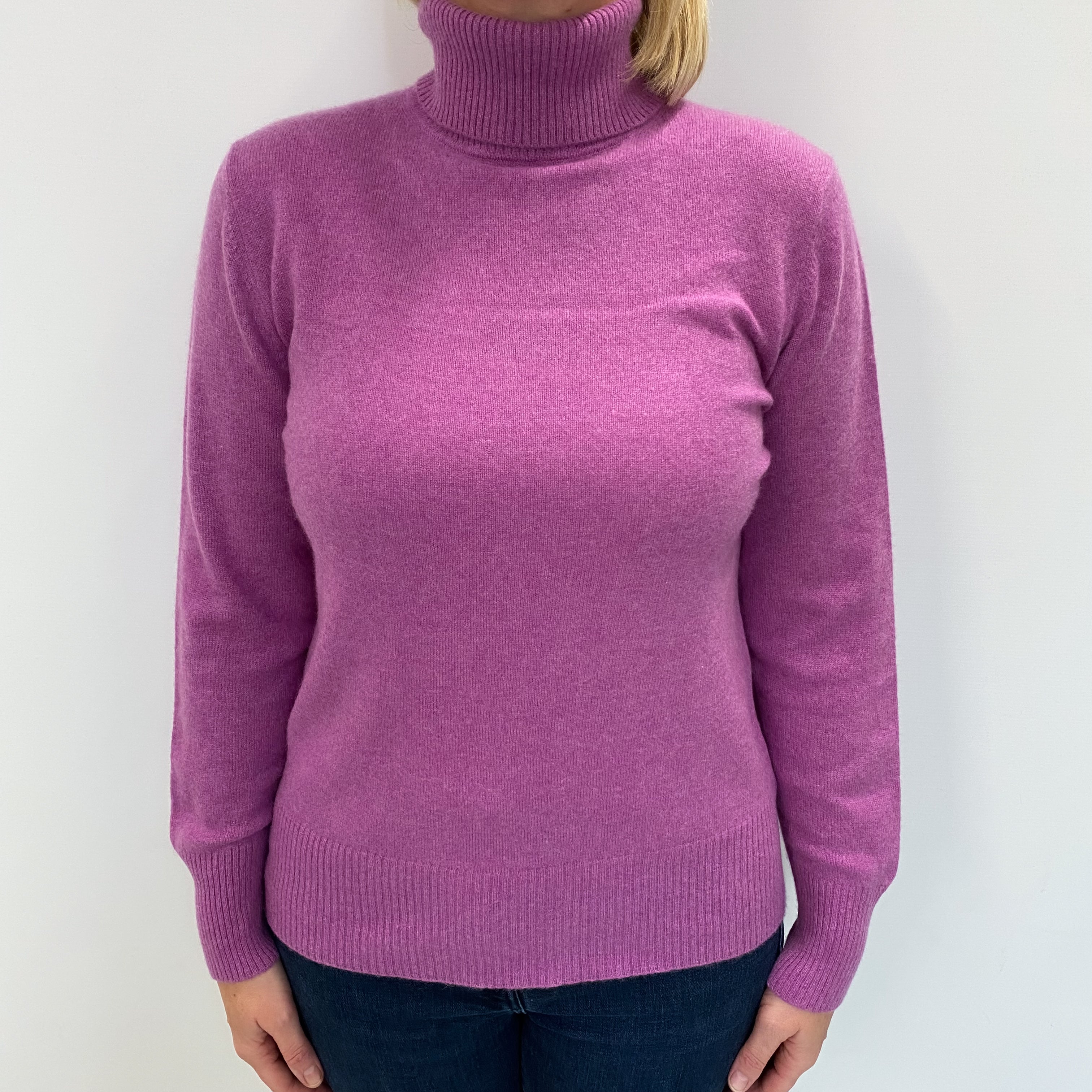 Deep Loganberry Pink Cashmere Polo Neck Jumper Large