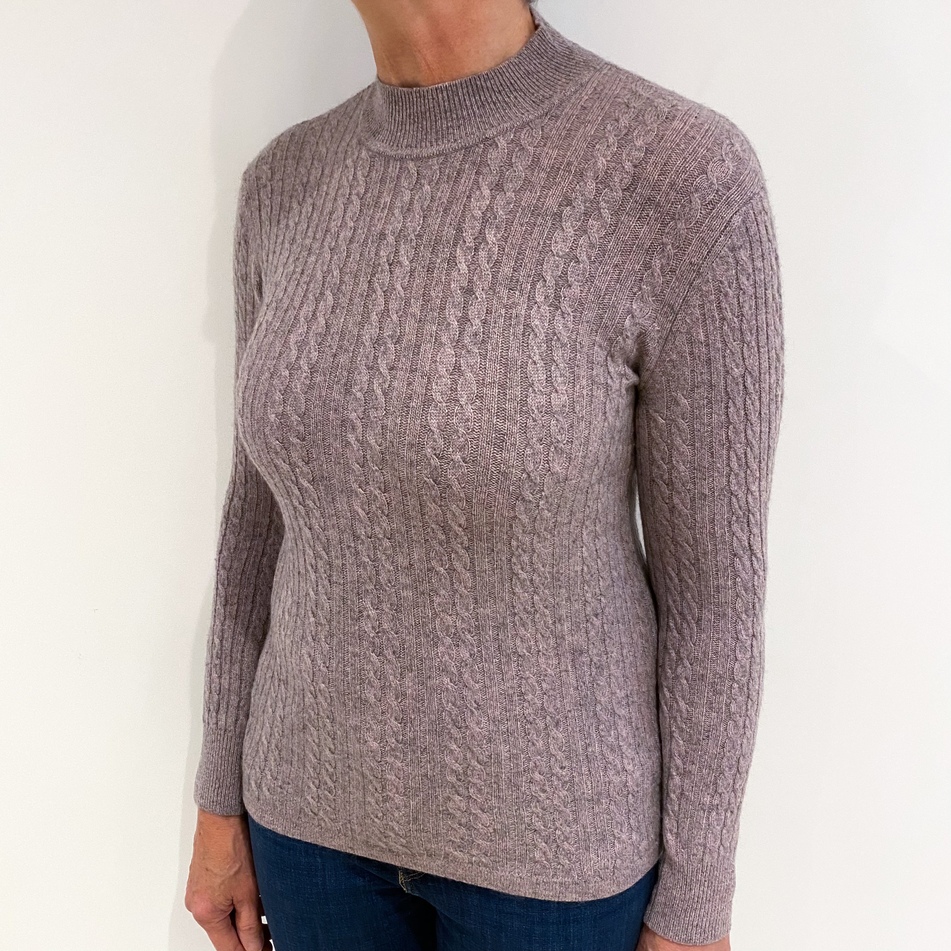 Lilac and Grey Marl Cashmere Turtle Neck Jumper Medium