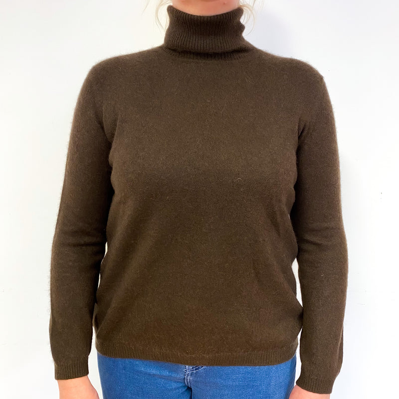 Chocolate Brown Cashmere Polo Neck Jumper Large