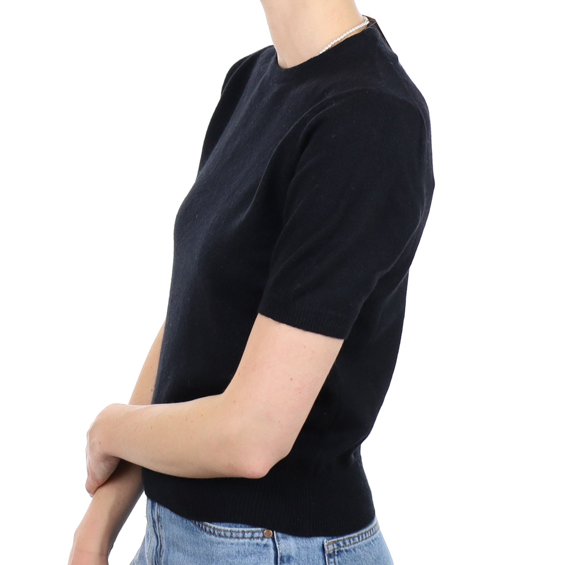 Black Cashmere Short Sleeve Crew Neck Jumper Small