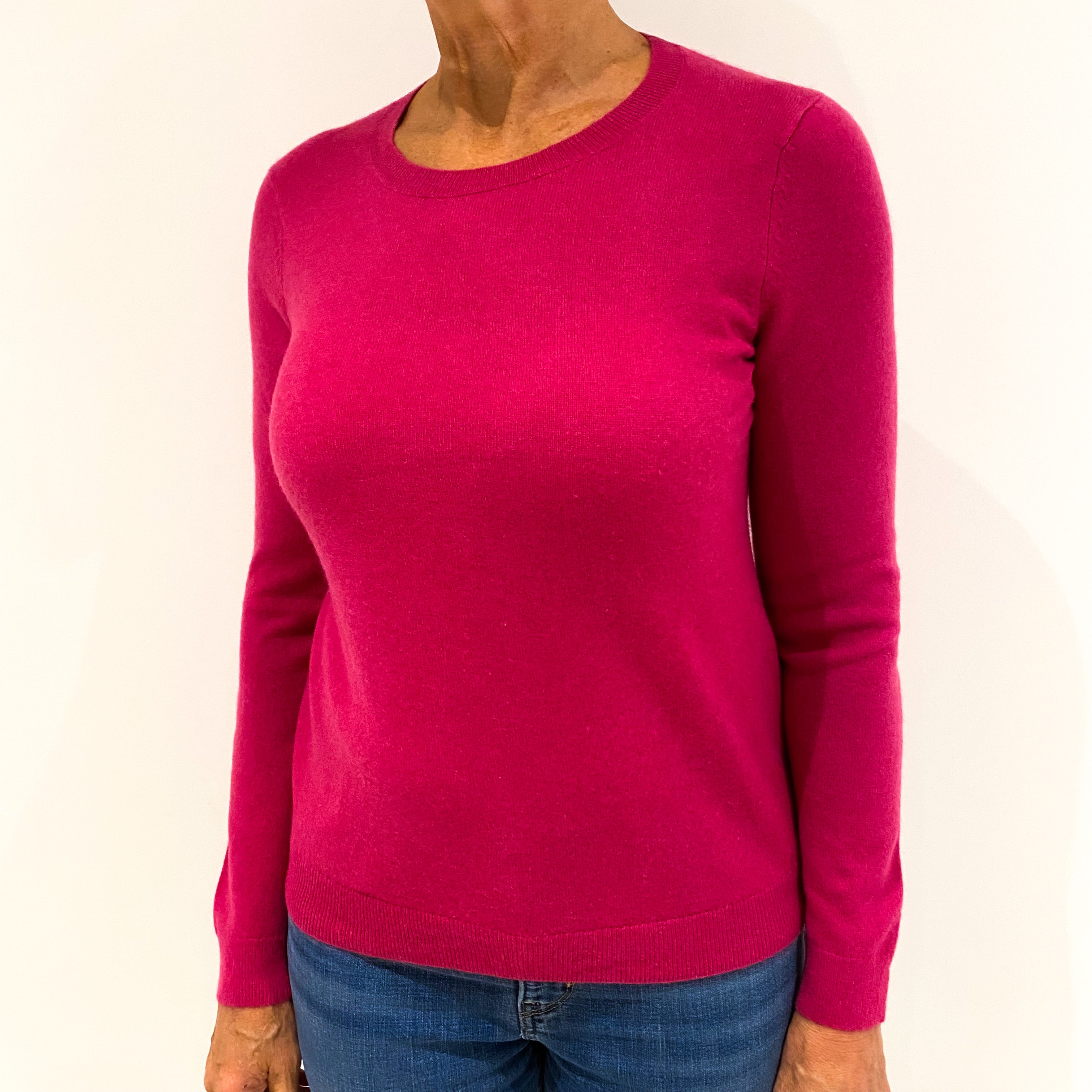 Raspberry Pink Cashmere Crew Neck Jumper Medium