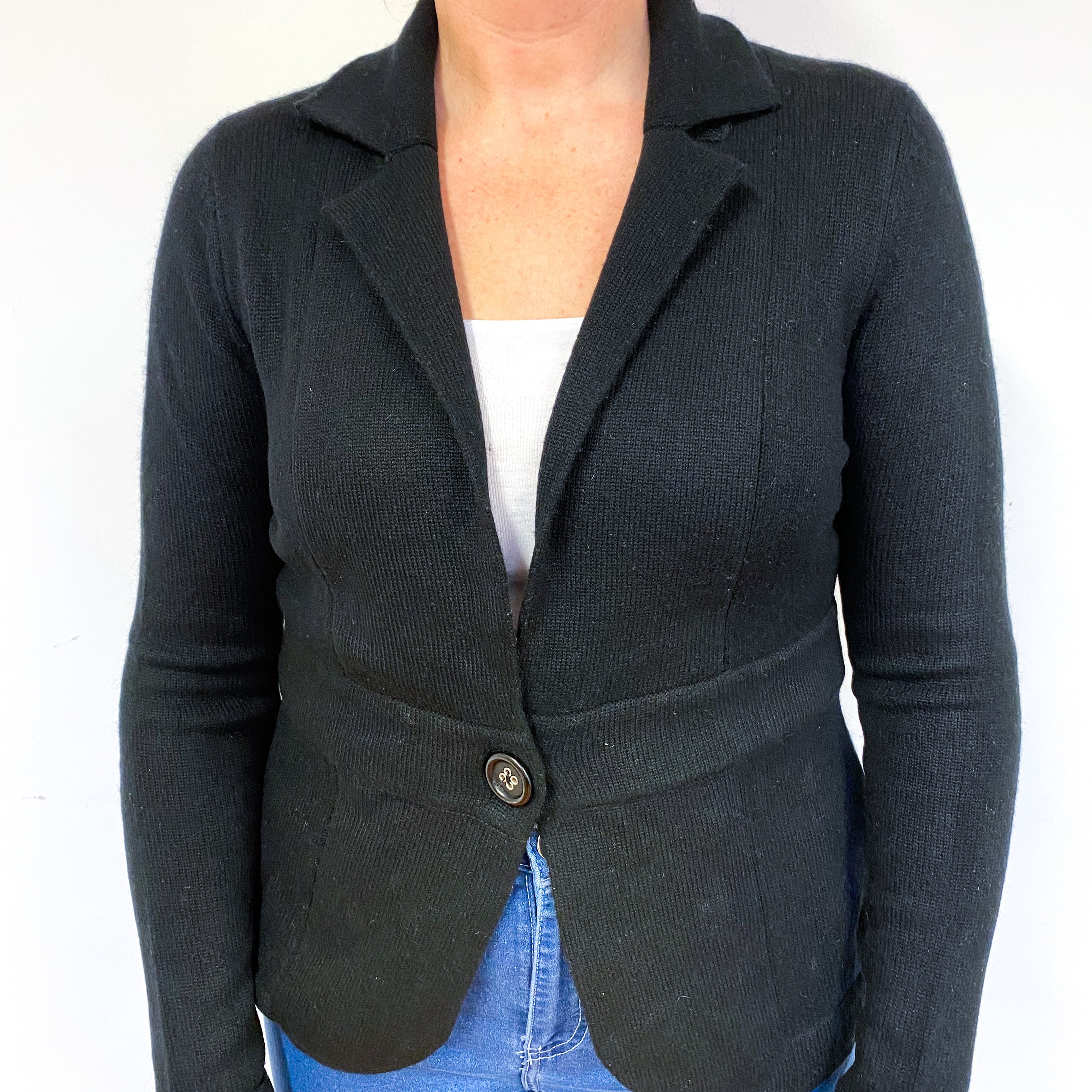 Black Heavy Knit Cashmere V-Neck Jacket Large