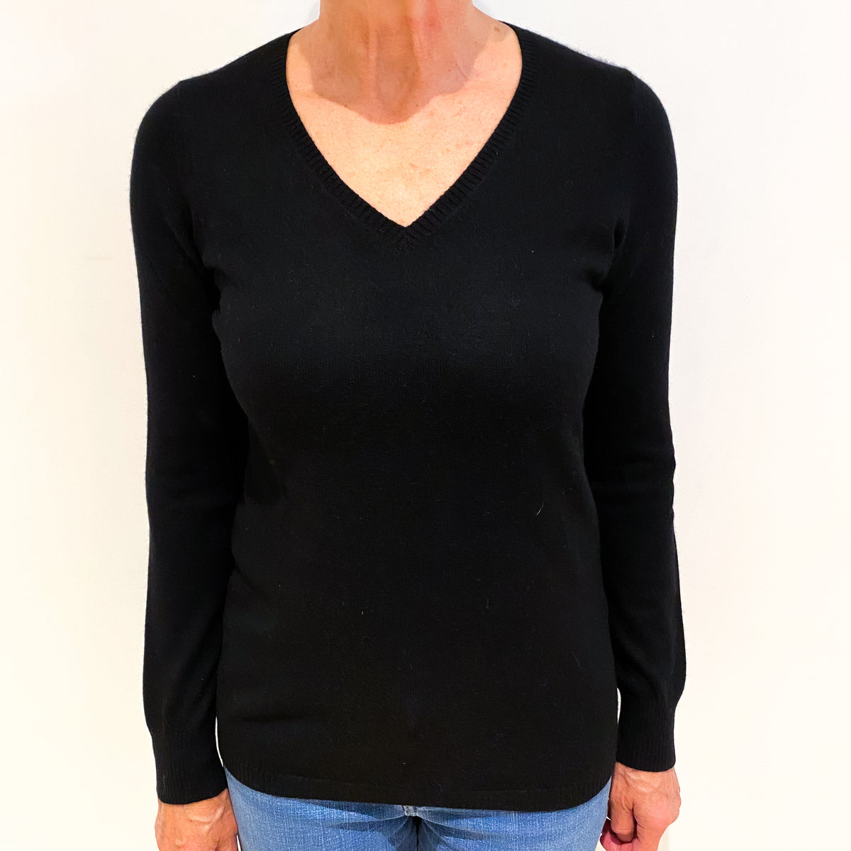 Black Cashmere V Neck Jumper Medium