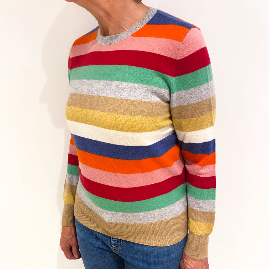Multicoloured Striped Cashmere Crew Neck Jumper Medium
