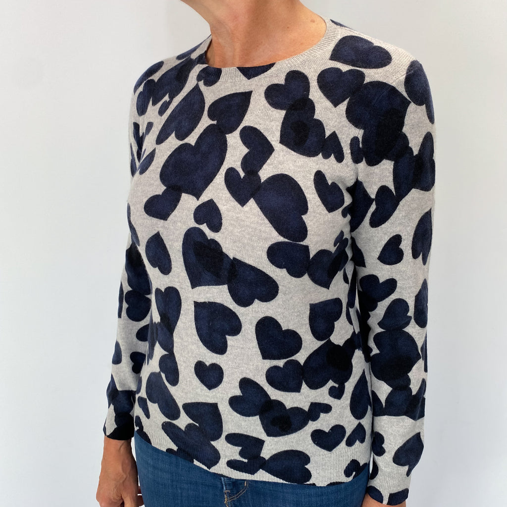 Grey Love Heart Cashmere Crew Neck Jumper Medium