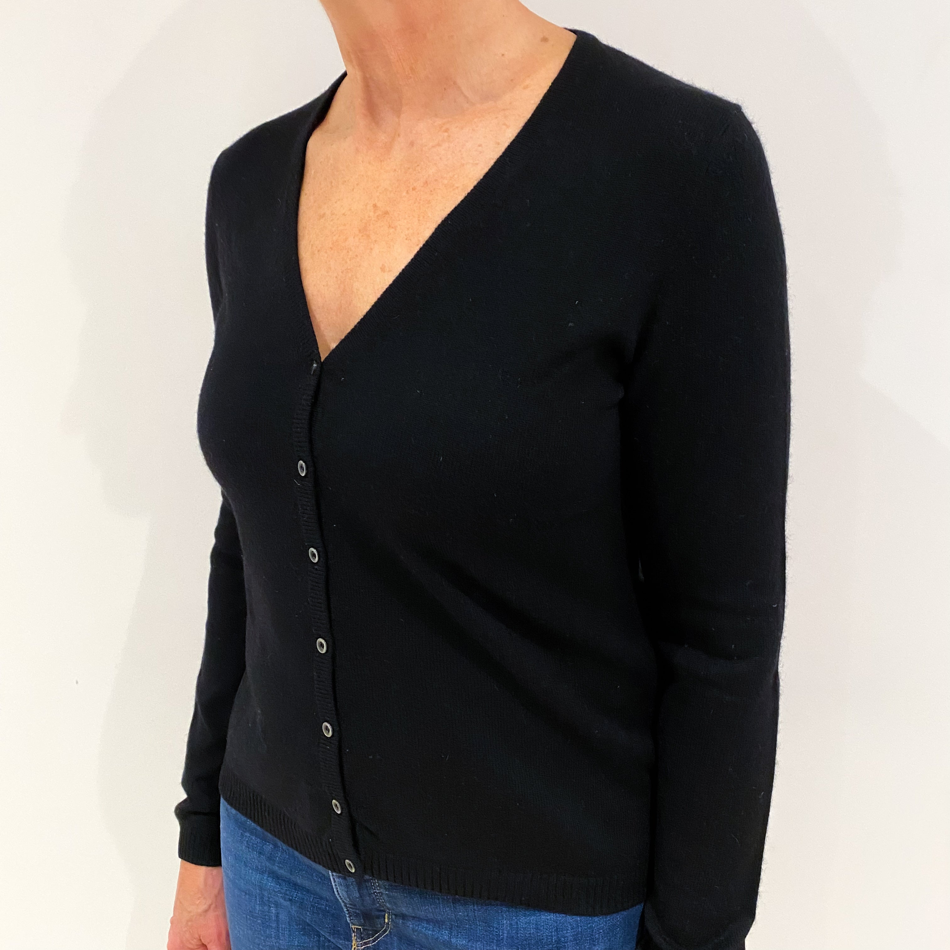 Black Cashmere V Neck Cardigan Medium