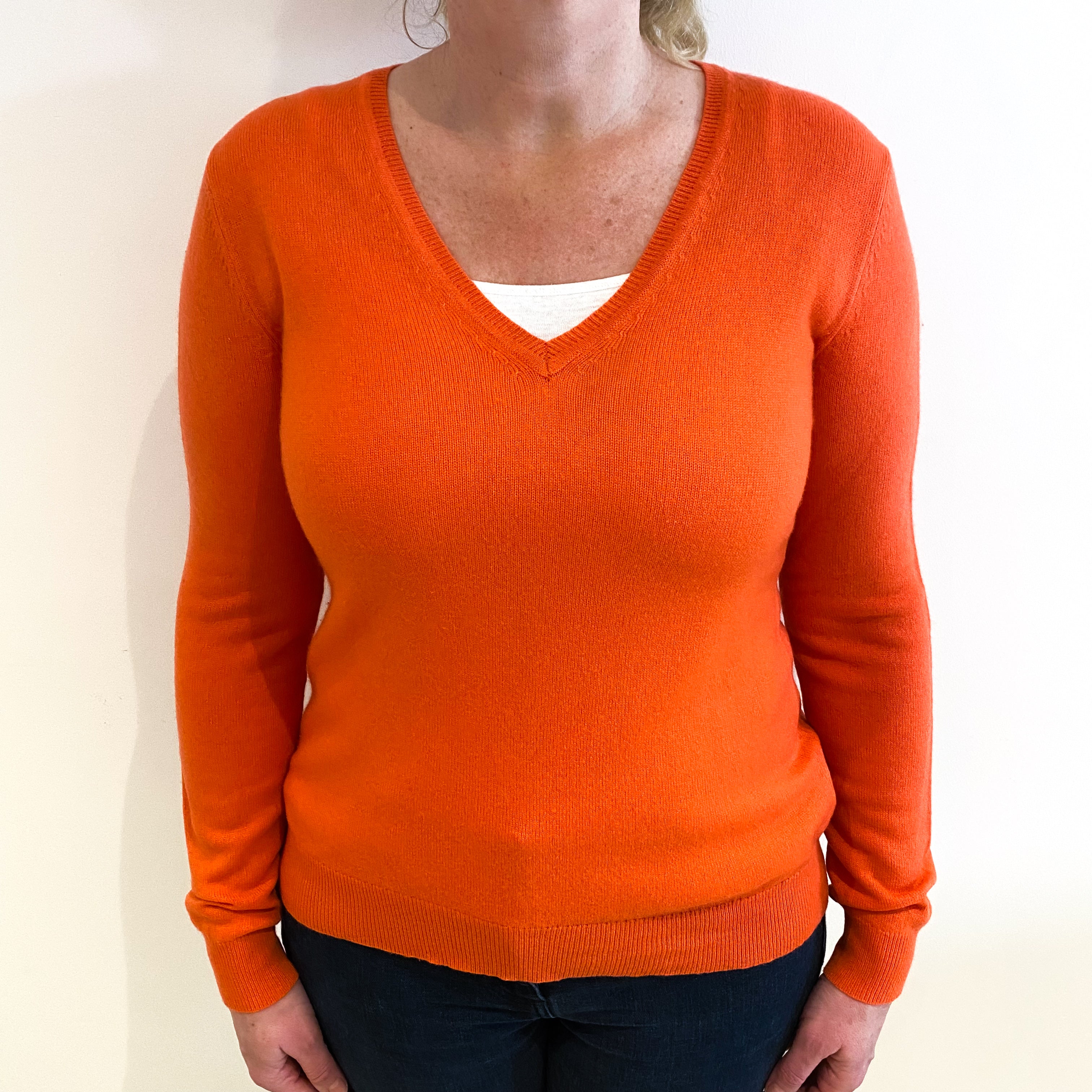 Crab Orange Cashmere V Neck Jumper Large