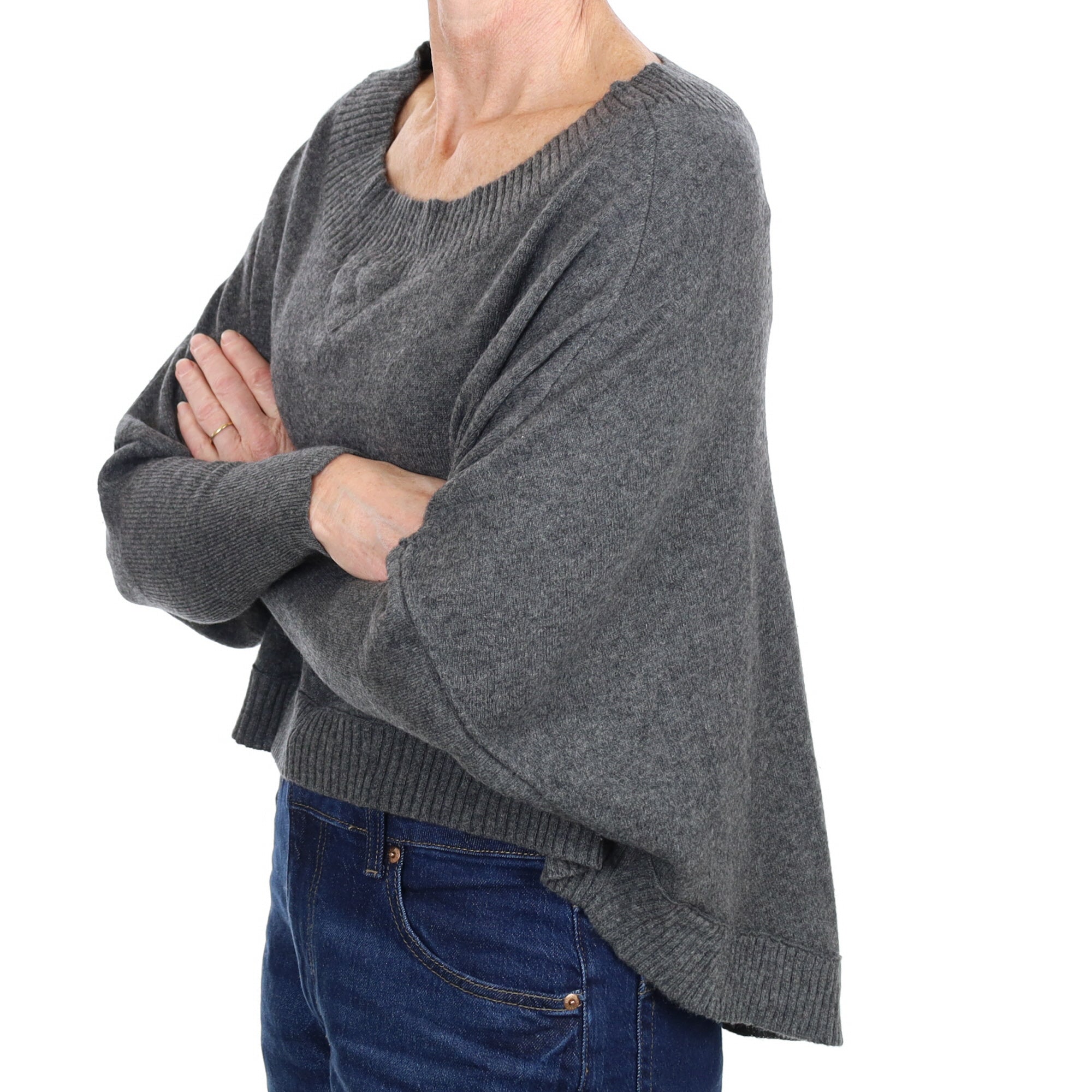Slate Grey Cashmere Slouchy Slash Neck Jumper Small