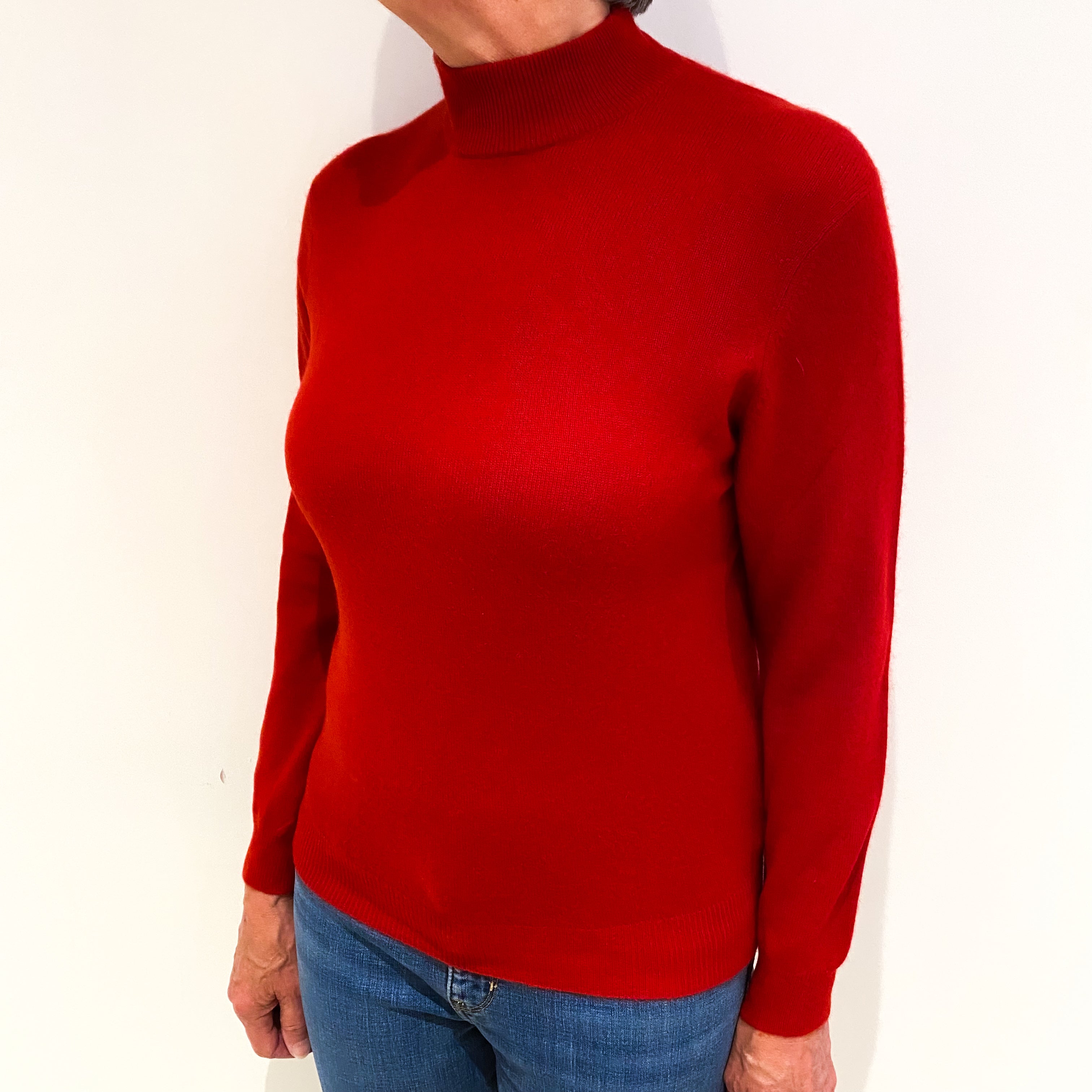 Scarlet Red Cashmere Turtle Neck Jumper Medium