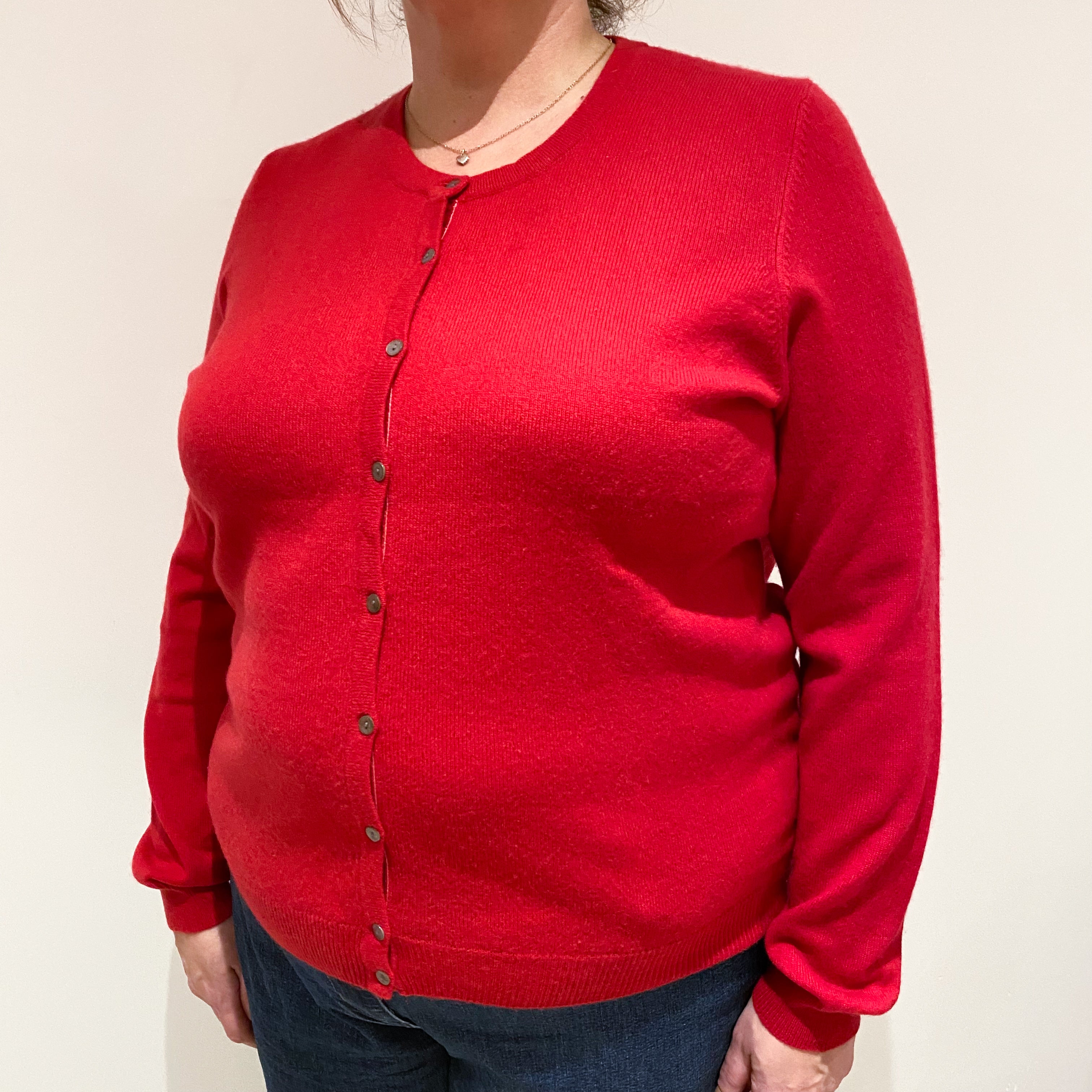 Postbox Red Cashmere Crew Cardigan Extra Large