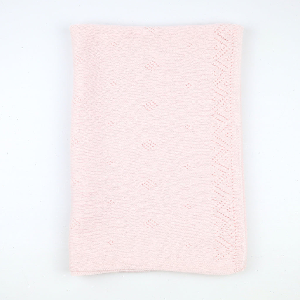 Brand New Scottish Baby Pink Pointelle Knitted Cashmere Baby Shawl