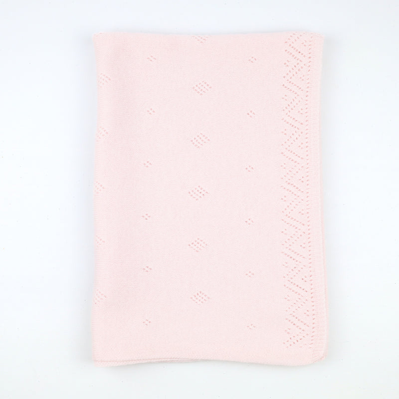 Brand New Scottish Baby Pink Pointelle Knitted Cashmere Baby Shawl