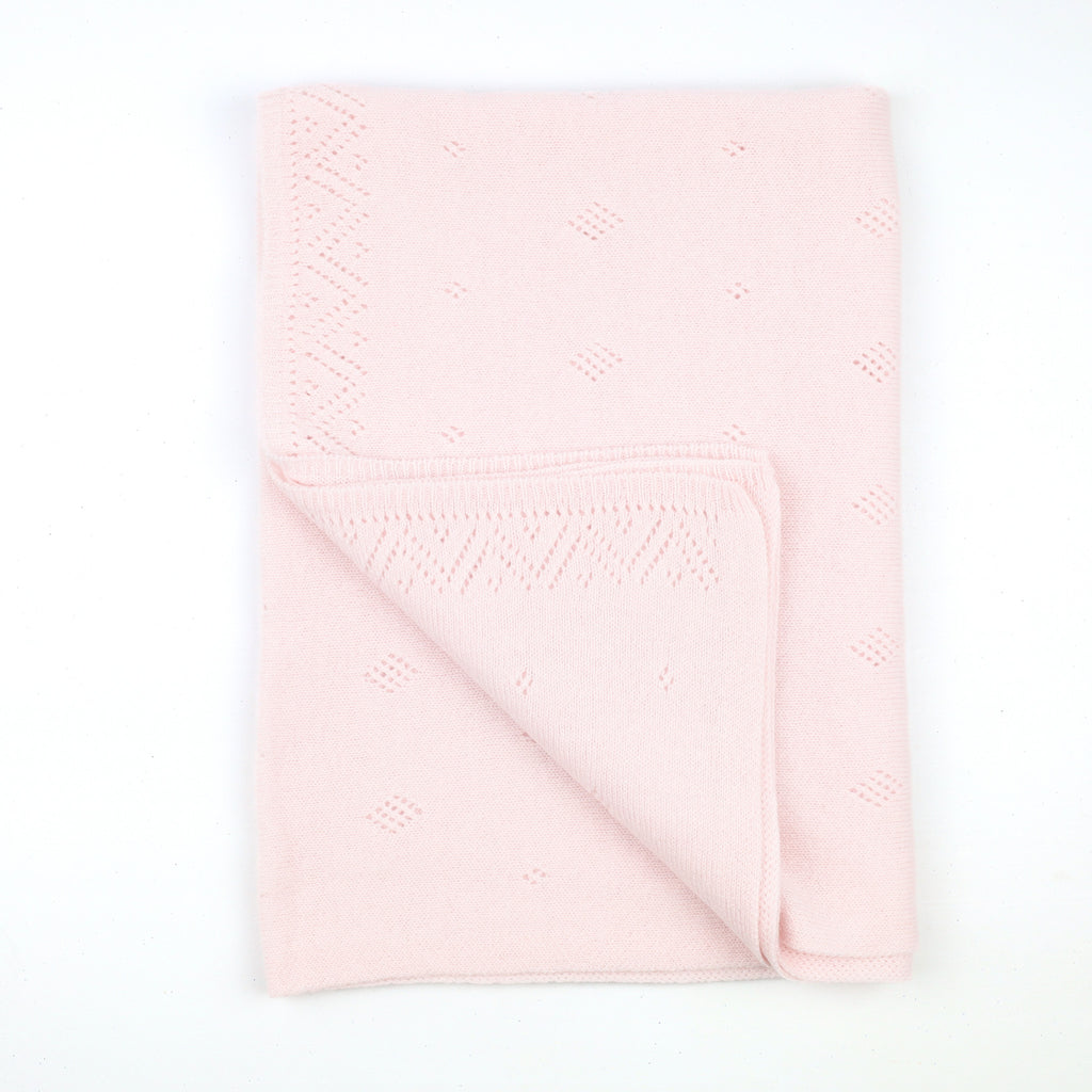 Brand New Scottish Baby Pink Pointelle Knitted Cashmere Baby Shawl