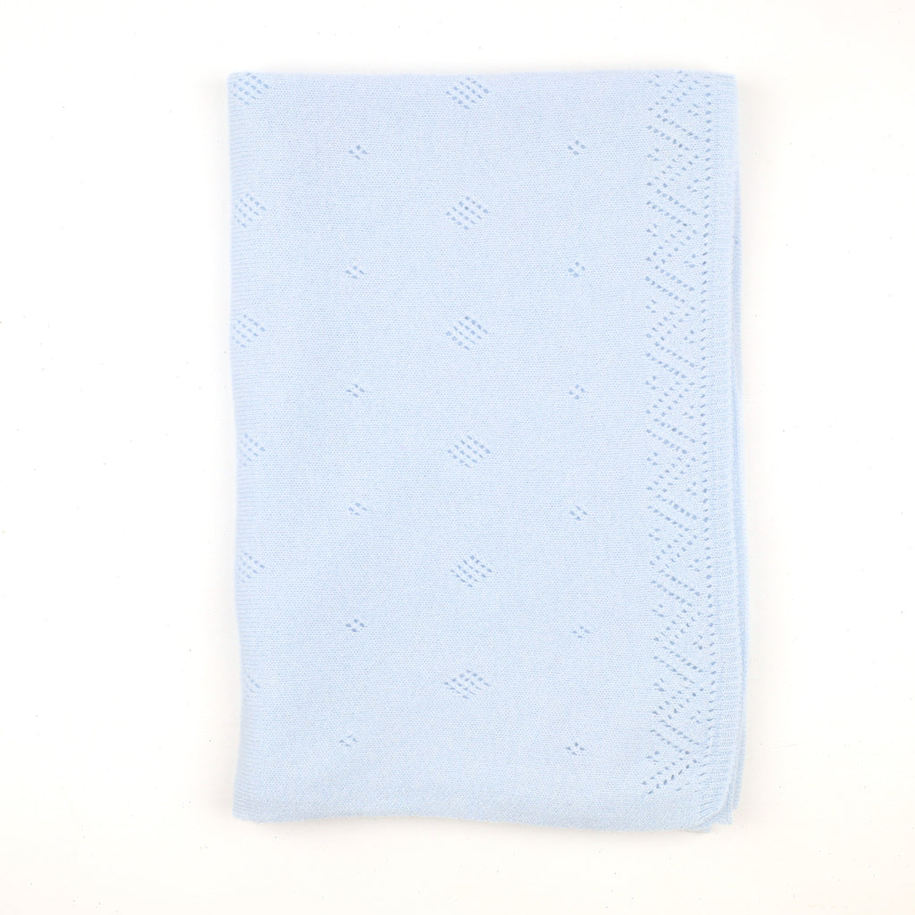Brand New Scottish Baby Blue Pointelle Knitted Cashmere Baby Shawl