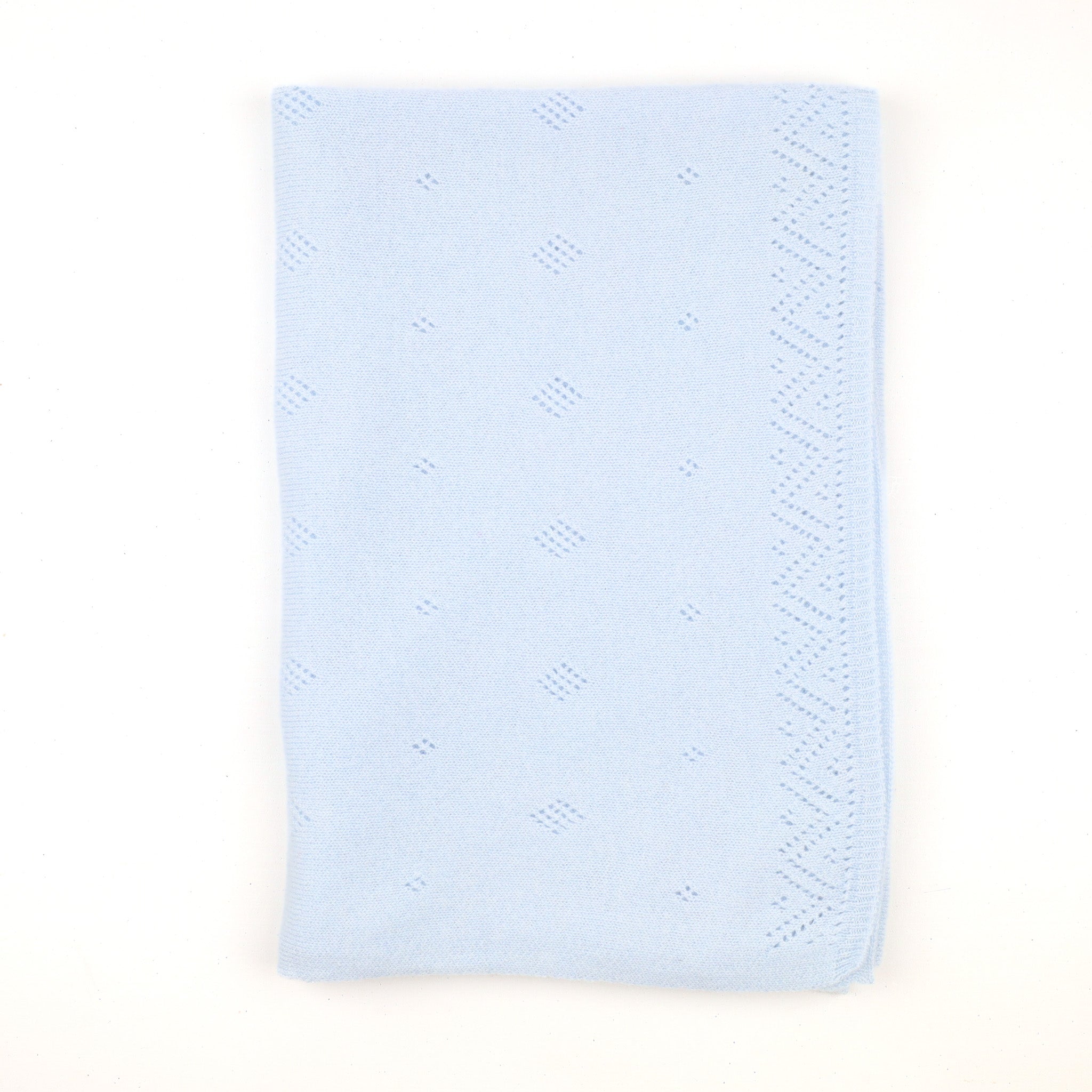 Brand New Scottish Baby Blue Pointelle Knitted Cashmere Baby Shawl