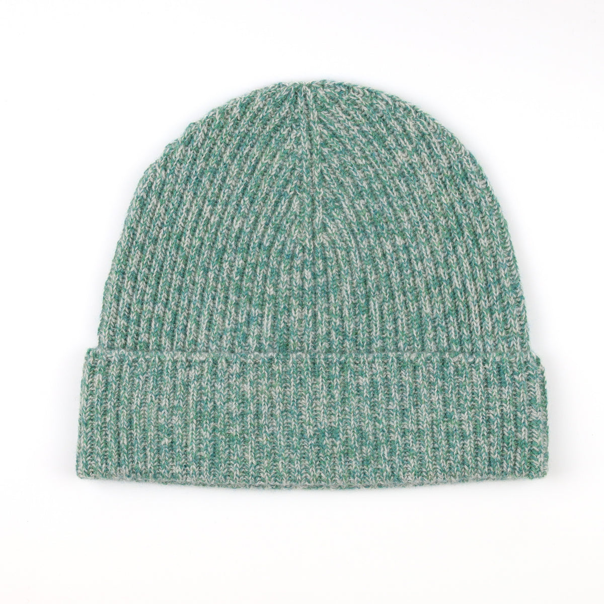 Brand New Scottish Green and White Marl Rib Cashmere Beanie Hat Unisex