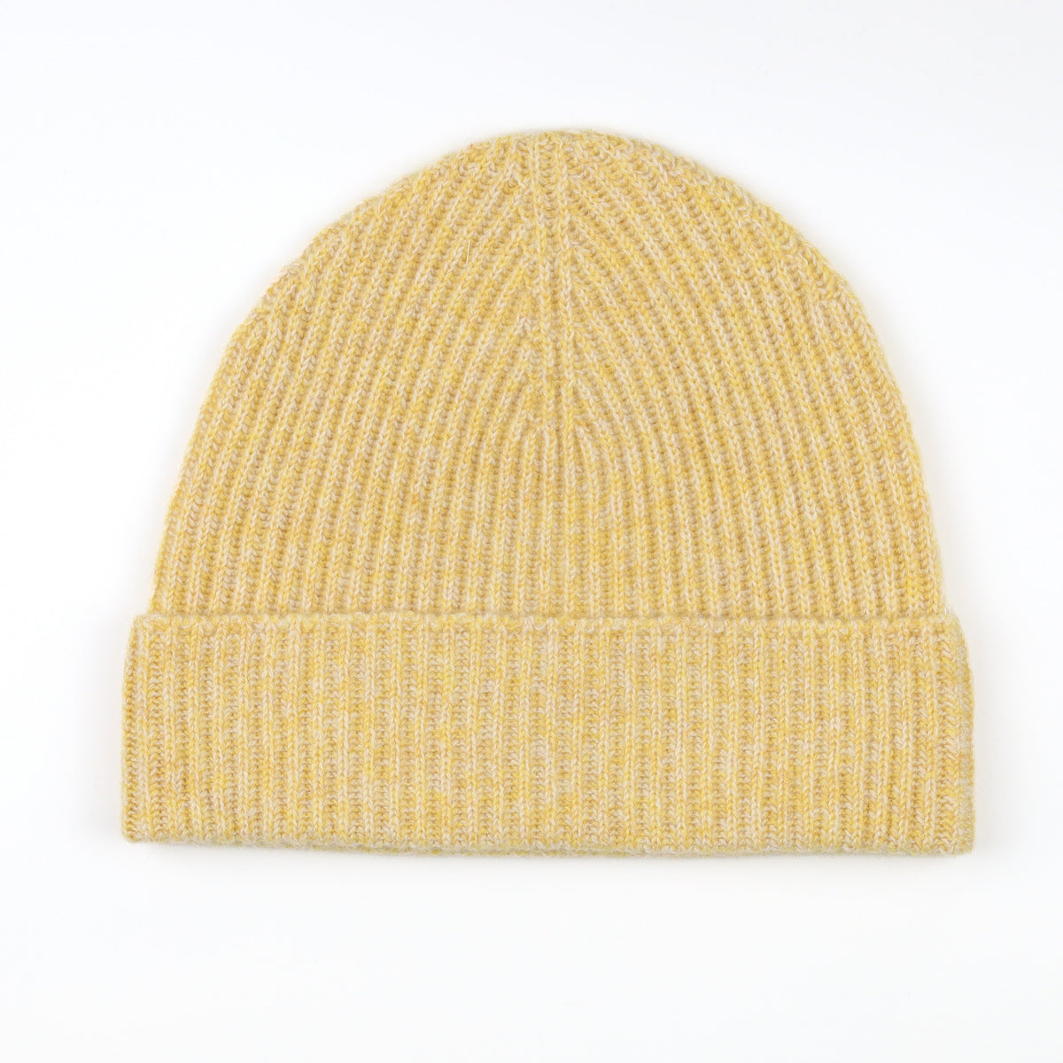 Brand New Scottish Yellow and White Marl Rib Cashmere Beanie Hat Unisex
