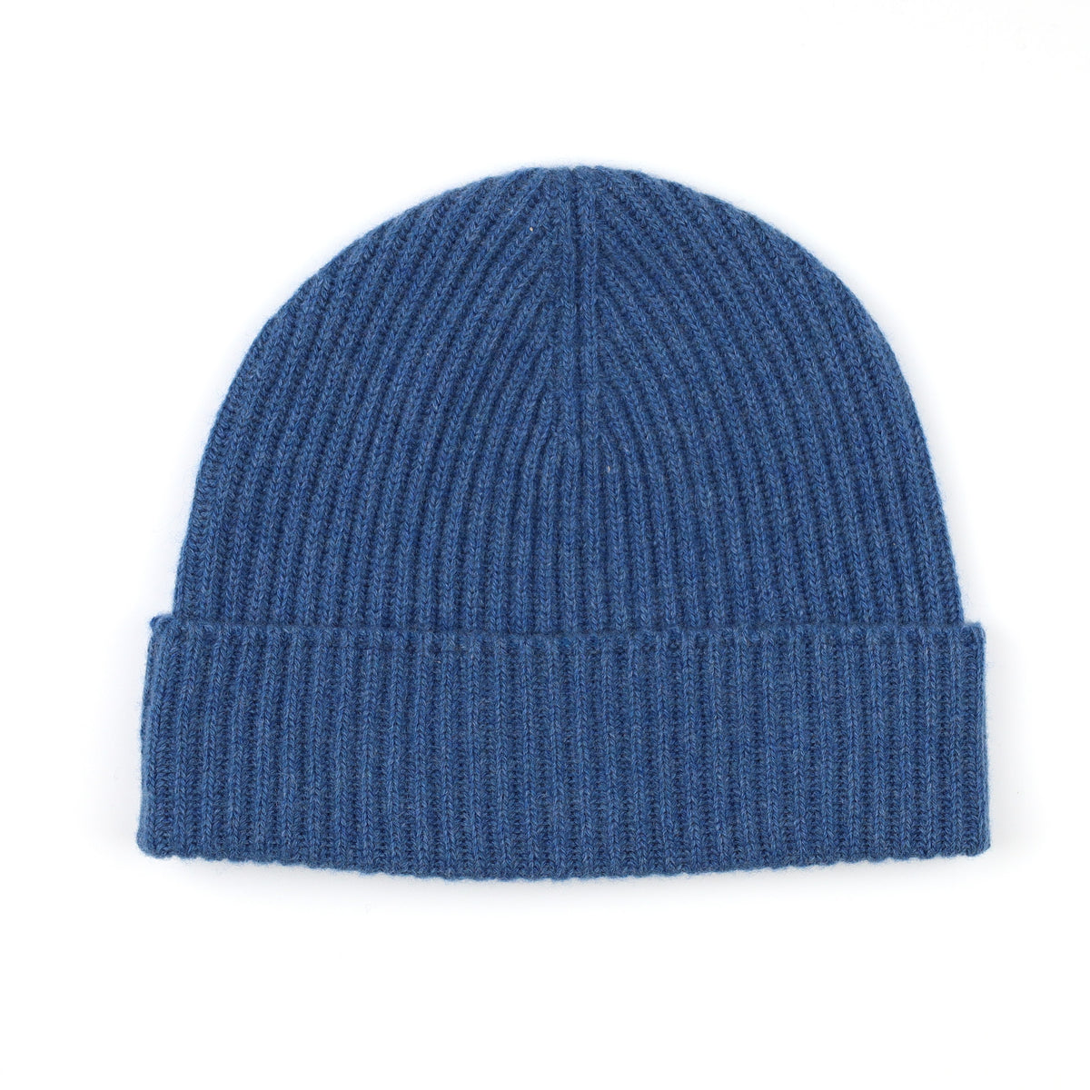 Brand New Scottish Denim Blue Rib Cashmere Beanie Hat Unisex